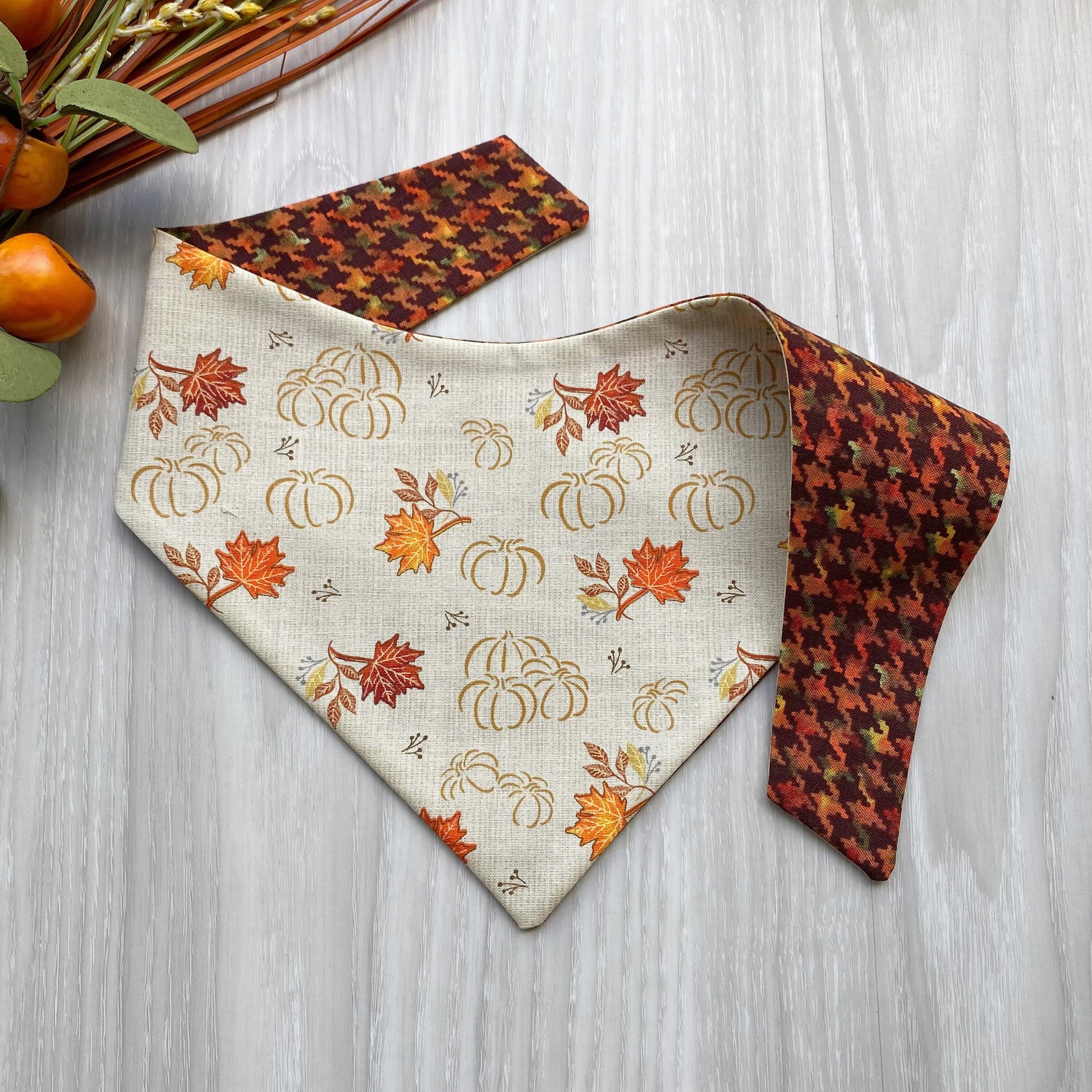Fall Pumpkins Dog Bandana, Snap On, Matching Bow & Scrunchies