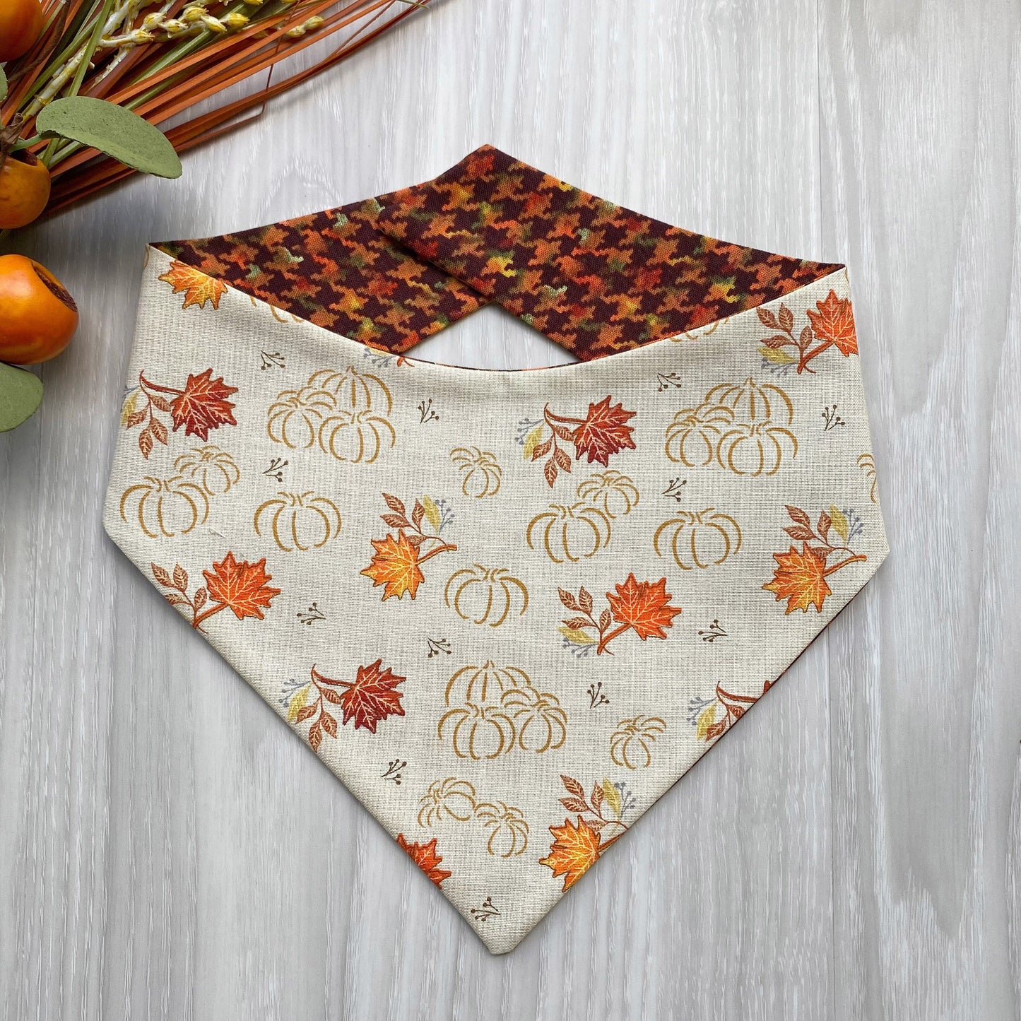 Fall Pumpkins Dog Bandana, Snap On, Matching Bow & Scrunchies