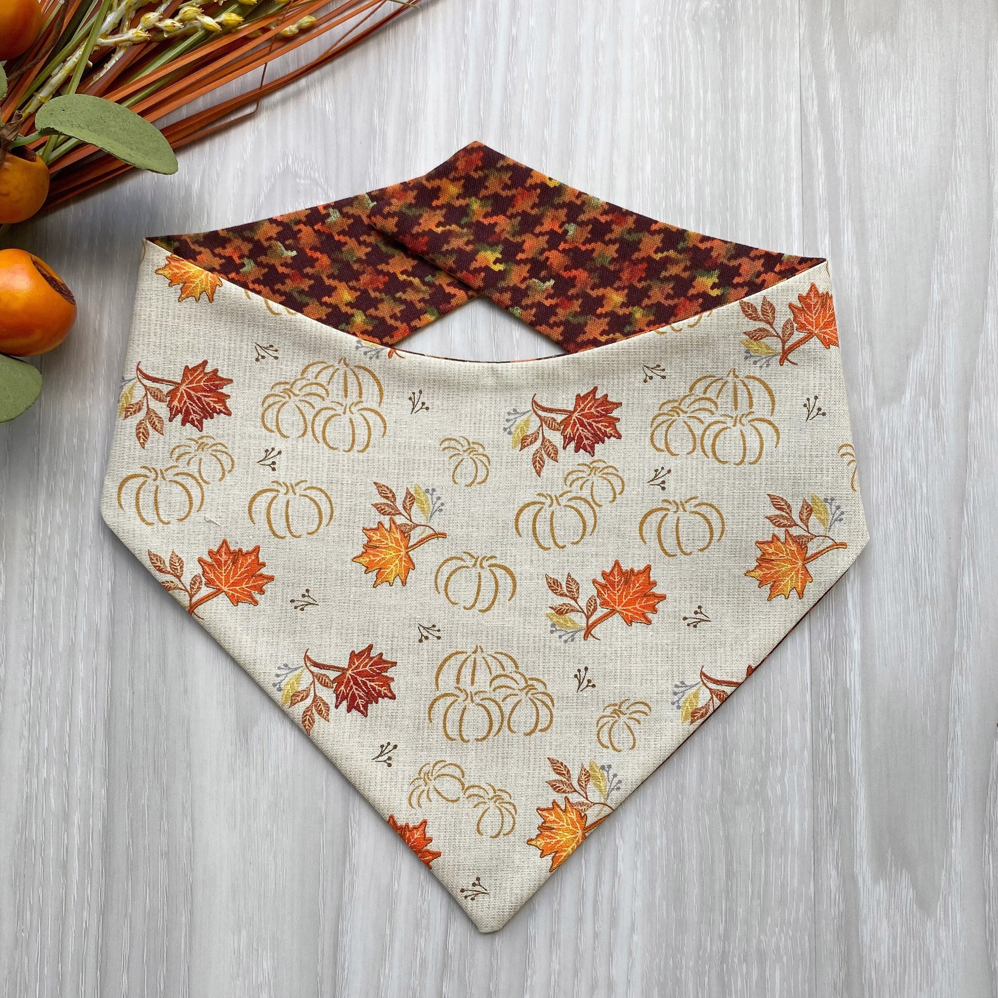 Fall Pumpkins Dog Bandana, Snap On, Matching Bow & Scrunchies