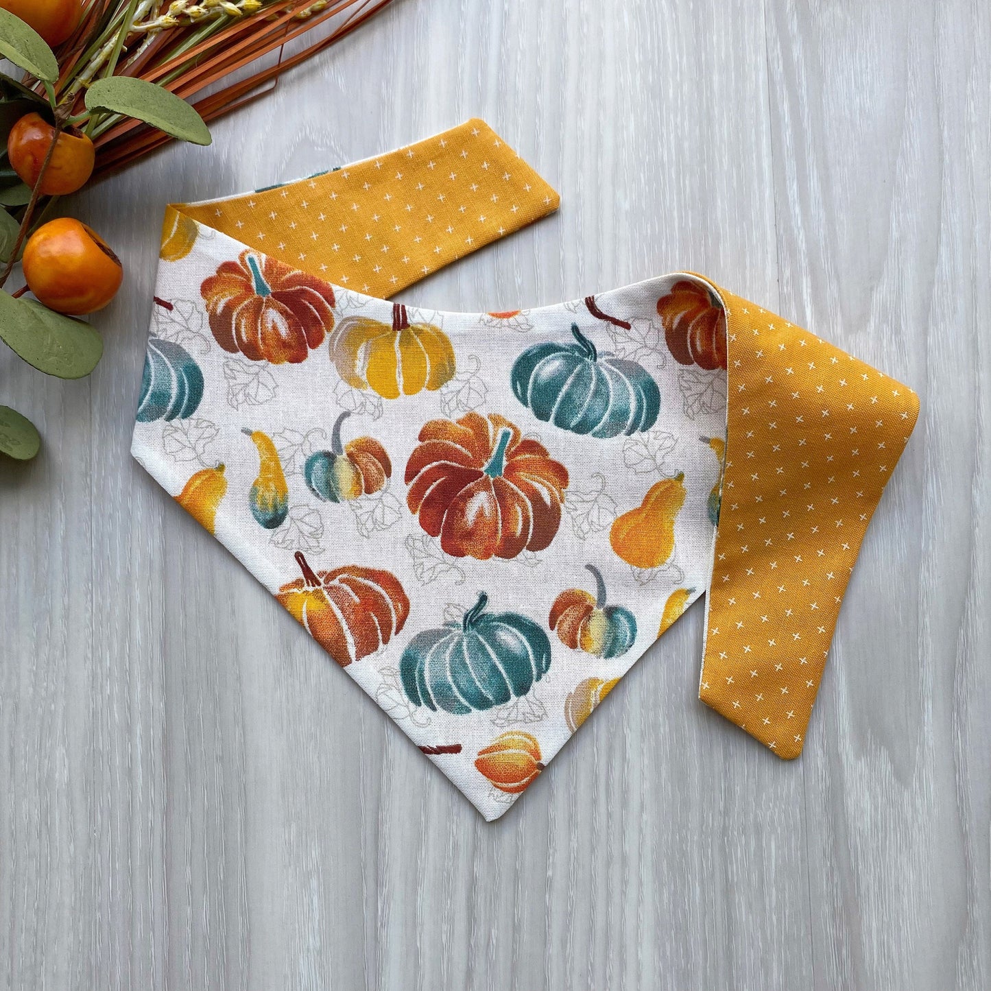 Pumpkin Fall Dog Bandana, Snap On, Bow & Scrunchie Set