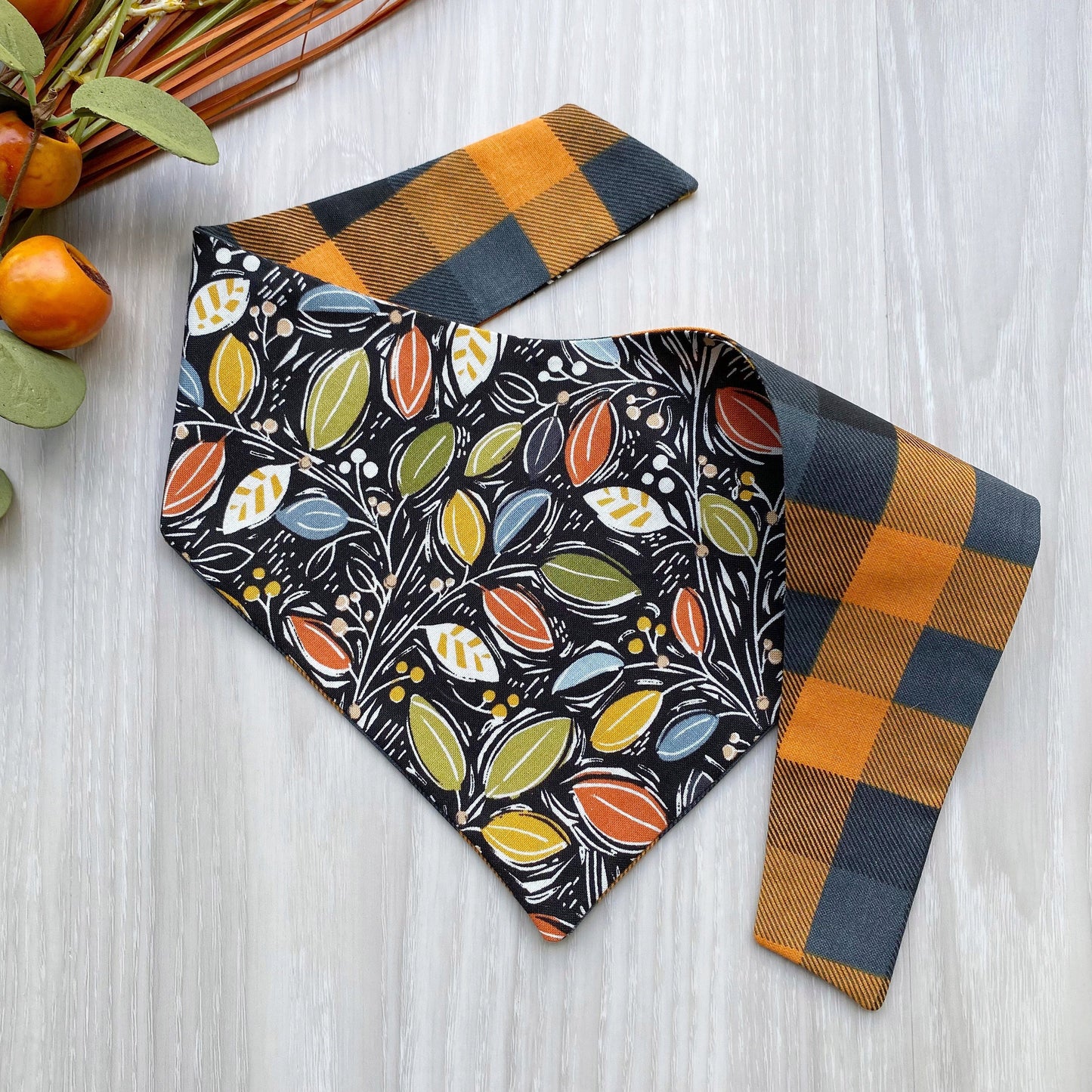Abstract Leaves Fall Dog Bandana, Snap On, Matching Bow & Scrunchies