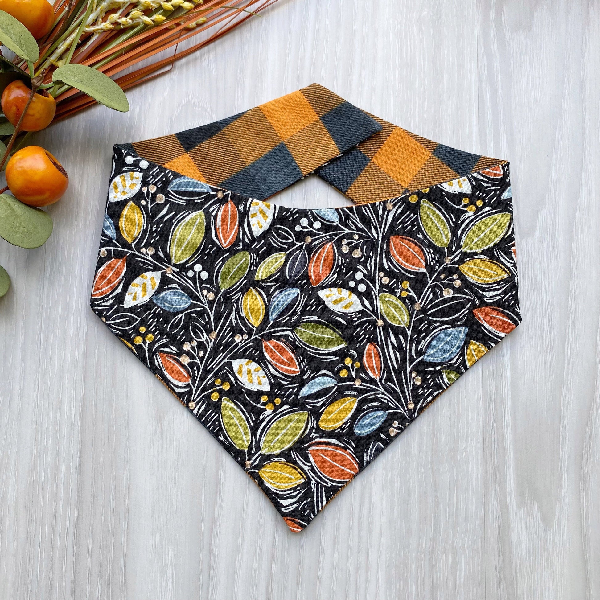 Abstract Leaves Fall Dog Bandana, Snap On, Matching Bow & Scrunchies