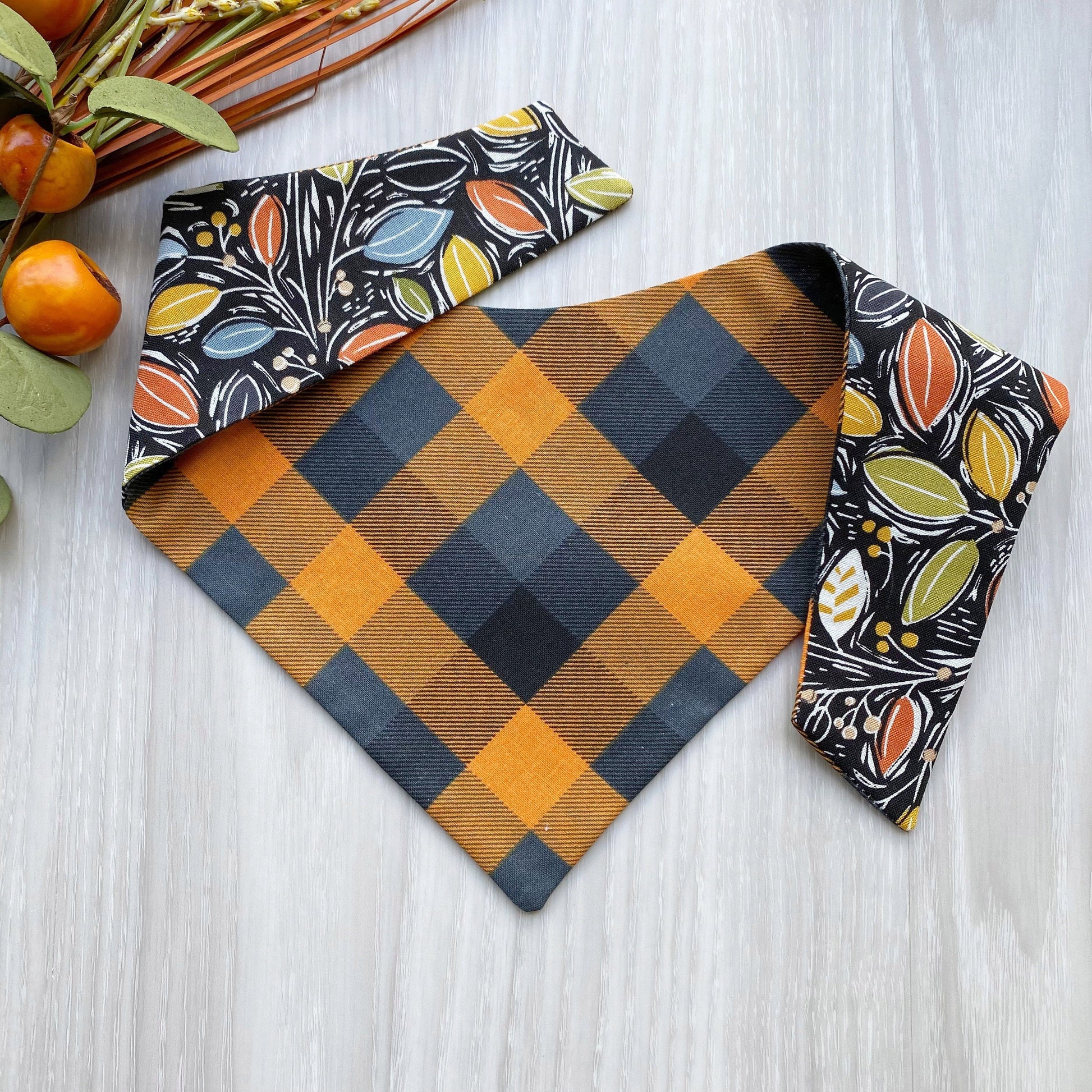 Abstract Leaves Fall Dog Bandana, Snap On, Matching Bow & Scrunchies