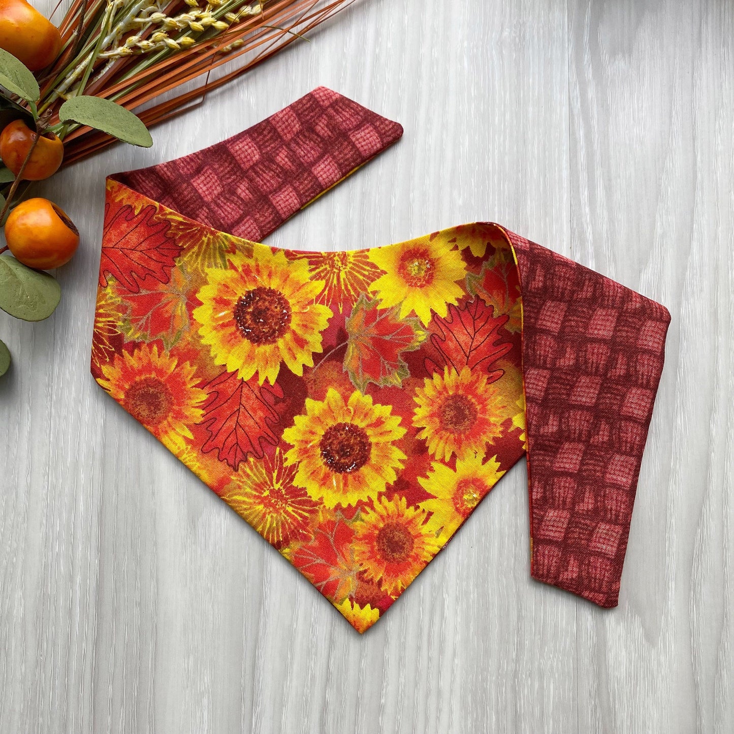Fall Sunflower Dog Bandana, Snap-On, Matching Hair Bow