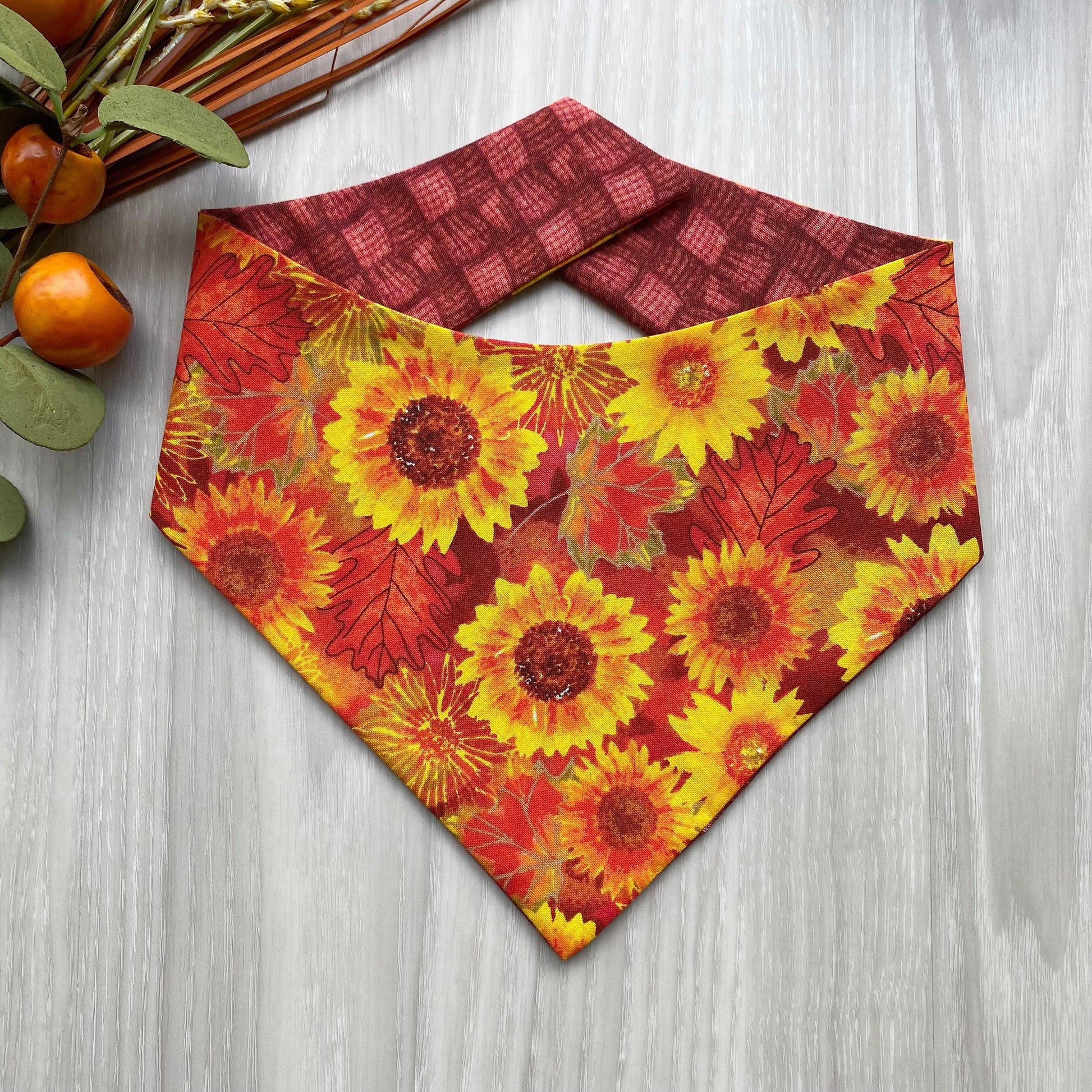 Fall Sunflower Dog Bandana, Snap-On, Matching Hair Bow