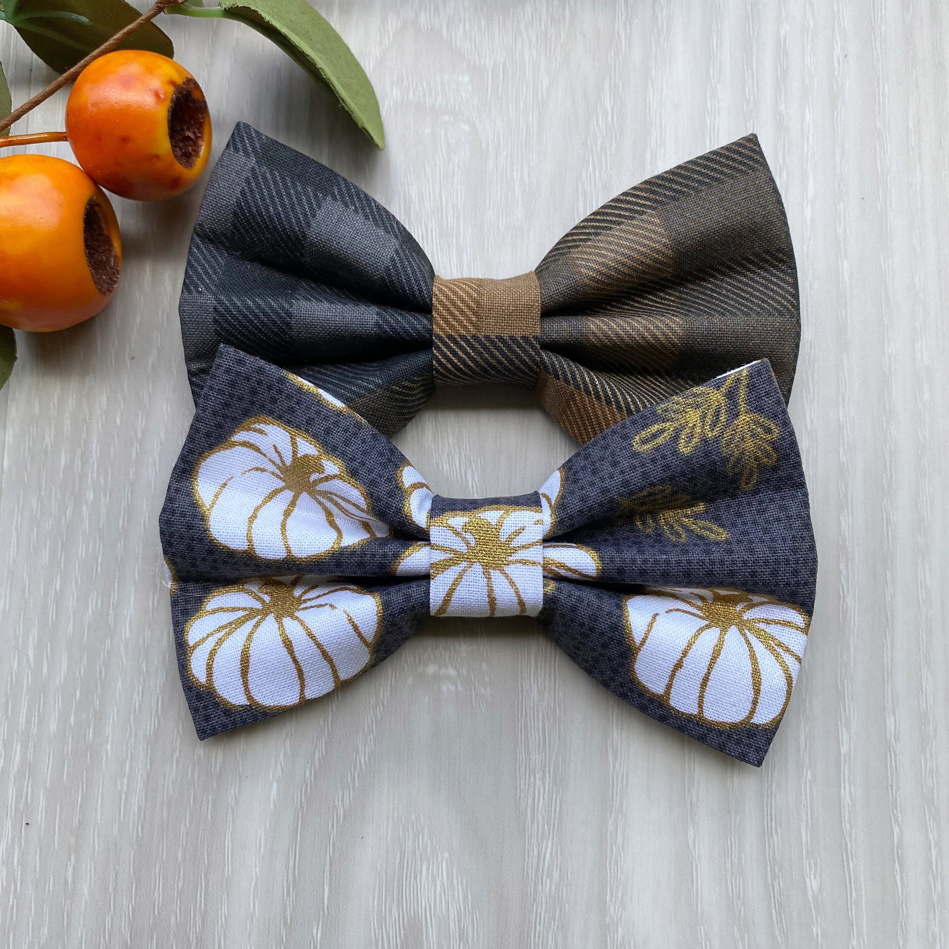Fall Dog Bowtie, White Pumpkins, Pet Collar Accessory