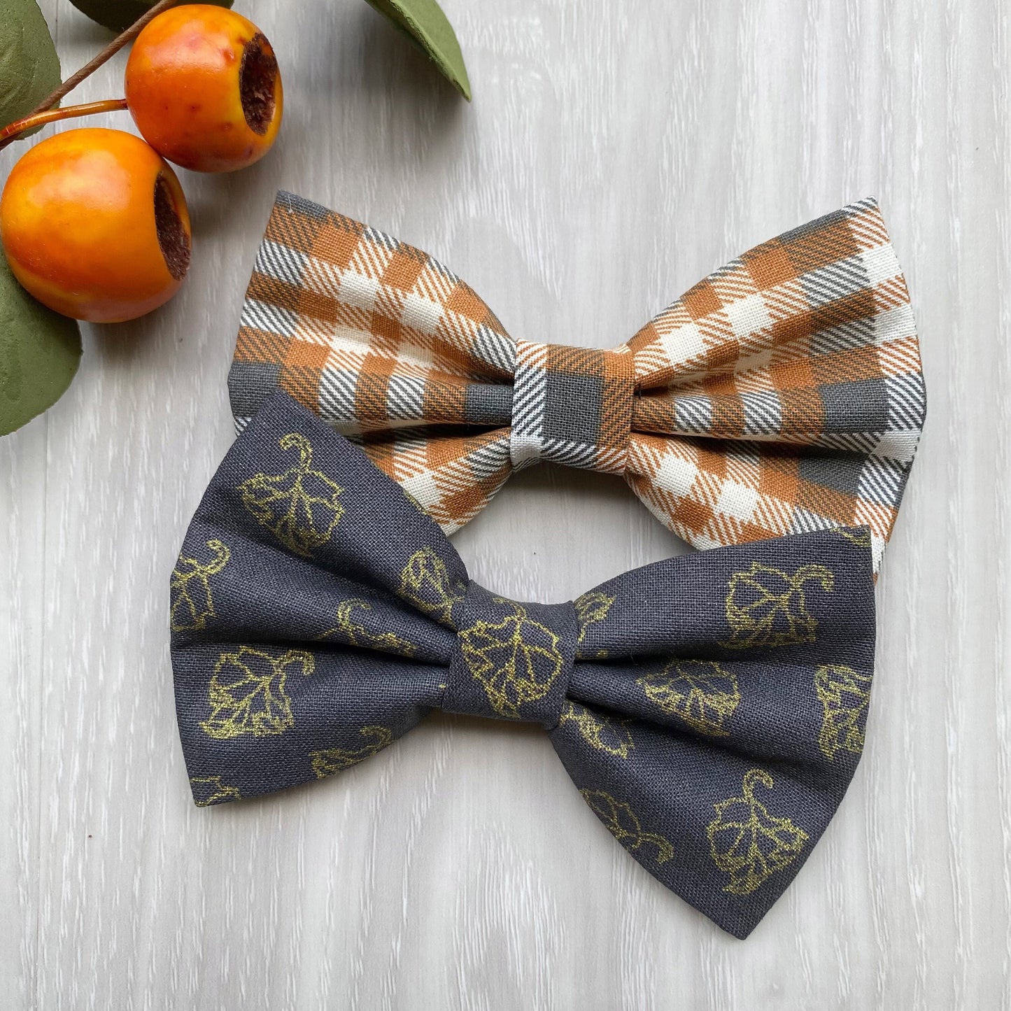 Fall Dog Bowtie, Orange Plaid, Pet Collar Accessory