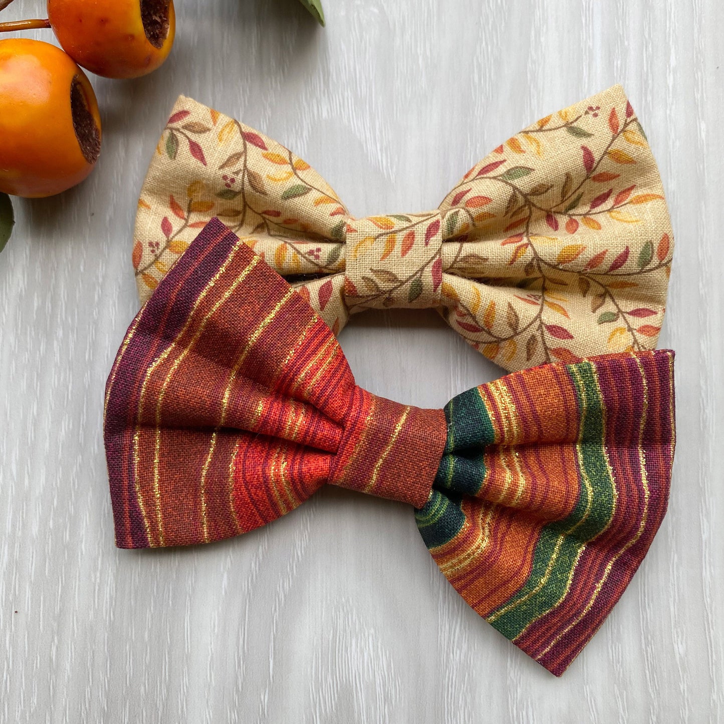 Fall Dog Bowtie, Stripes and Leaves Cotton Pet Bow Tie