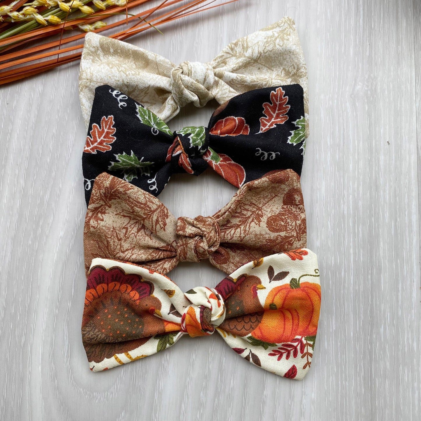Fall Dog Hair Bow, Pumpkin Turkey Print, Handmade Cotton Clip