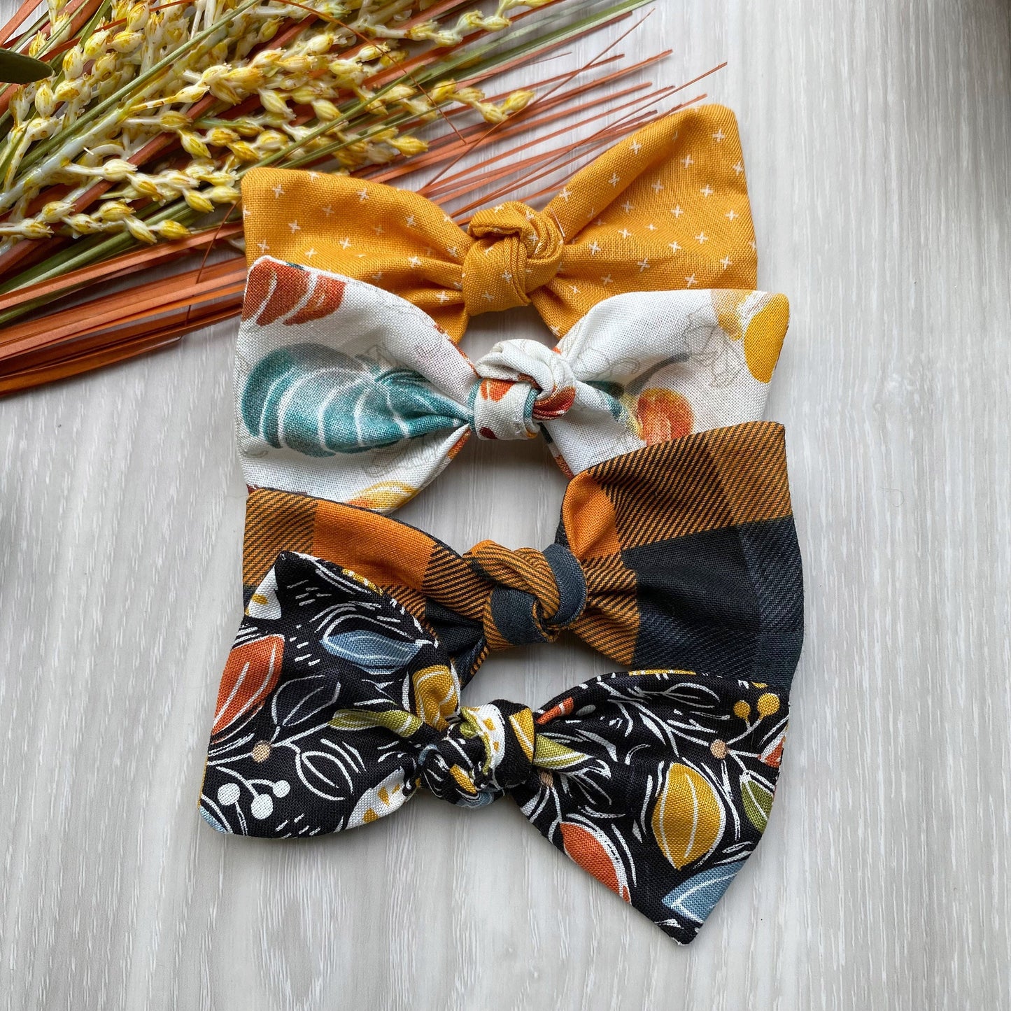 Fall Dog Bow, Abstract Leaves, Pumpkin Hair Clip, Handmade Cotton