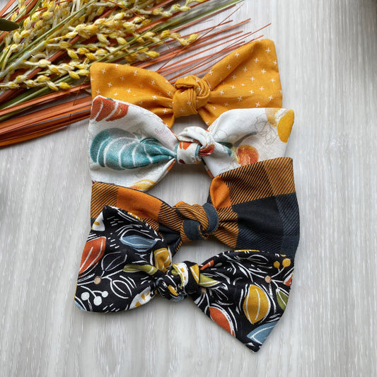 Fall Dog Bow, Abstract Leaves, Pumpkin Hair Clip, Handmade Cotton