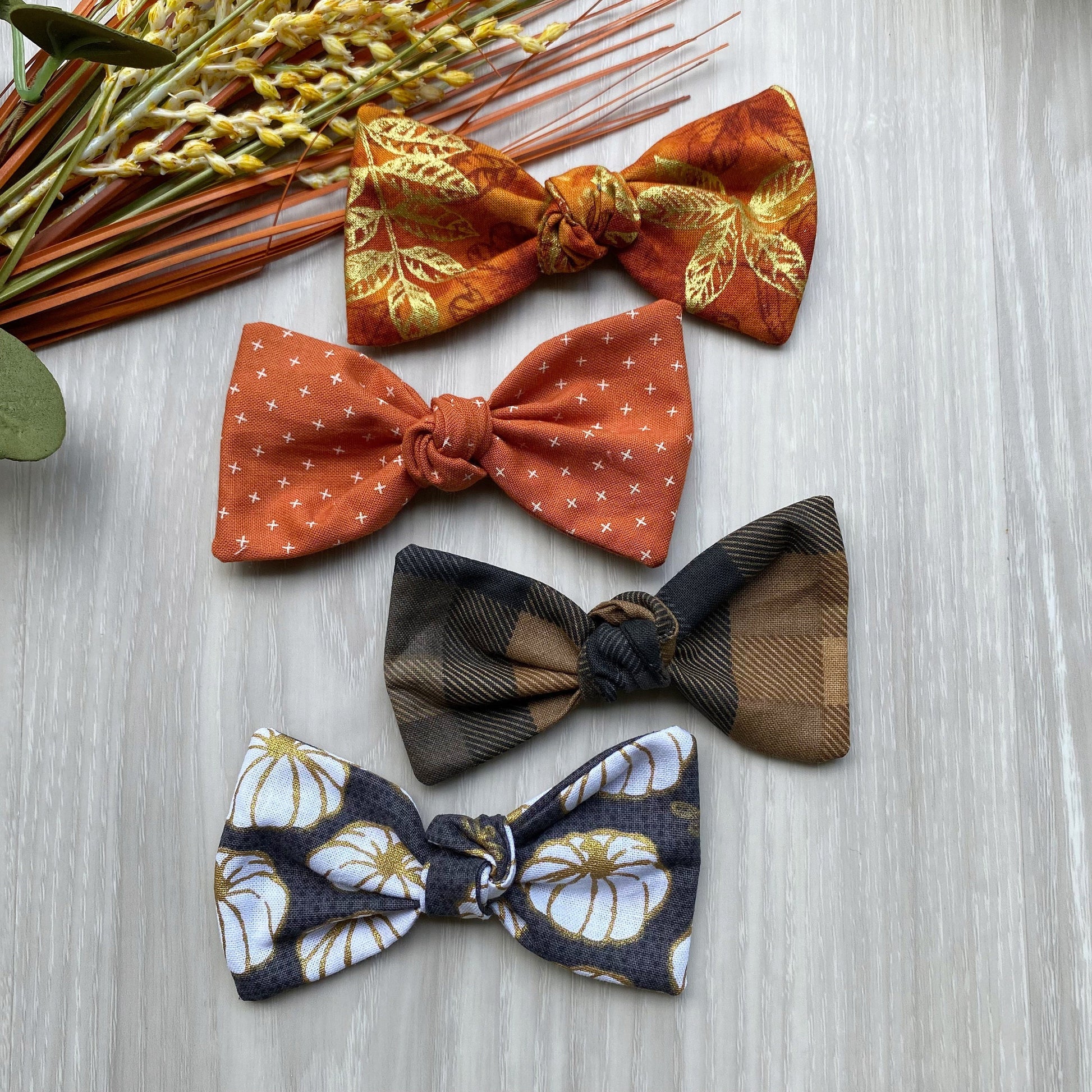 Fall Dog Hair Bow, White Pumpkins, Golden Leaves, Dog Clip