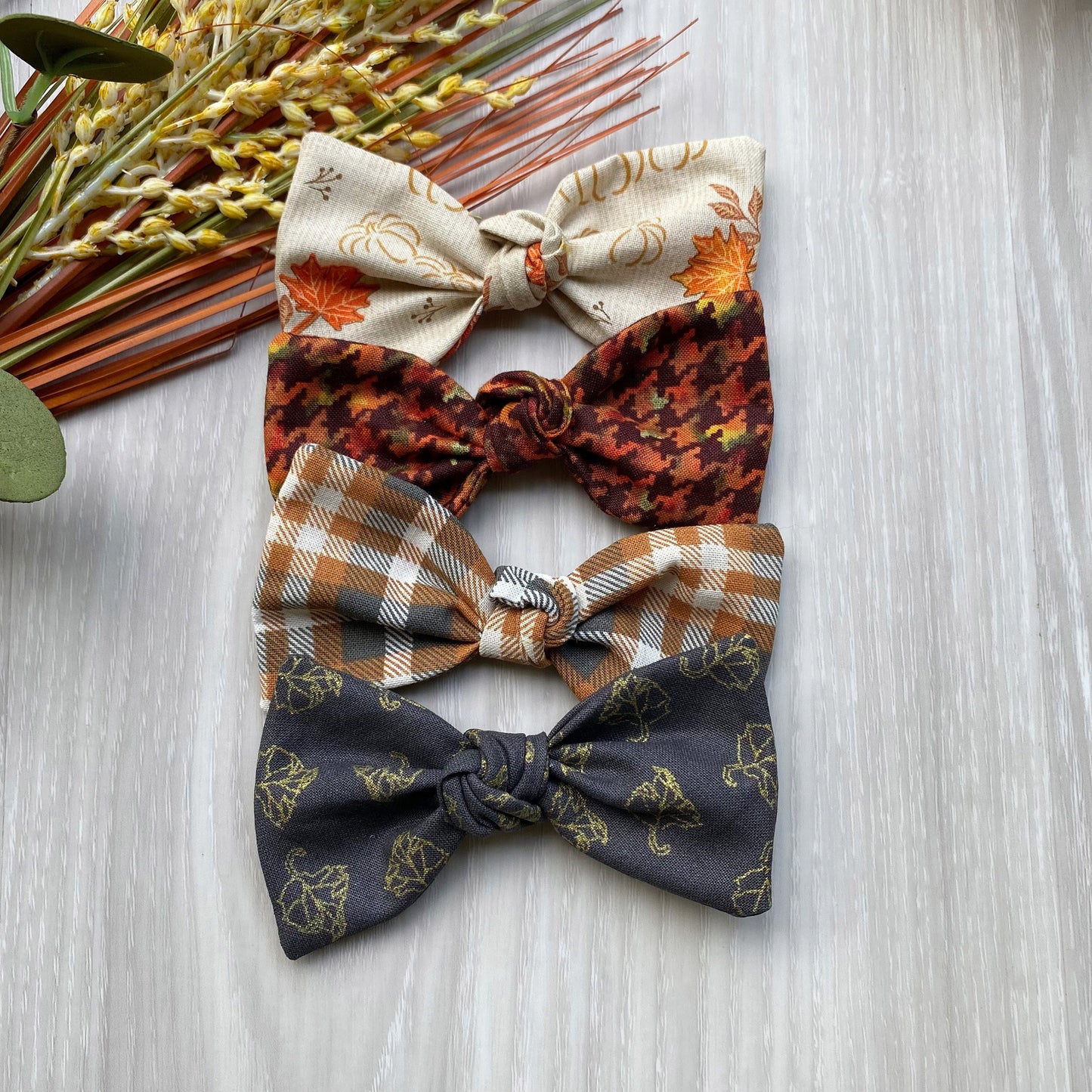 Fall Dog Hair Bow, Plaid & Pumpkin Clip, Pet Accessories