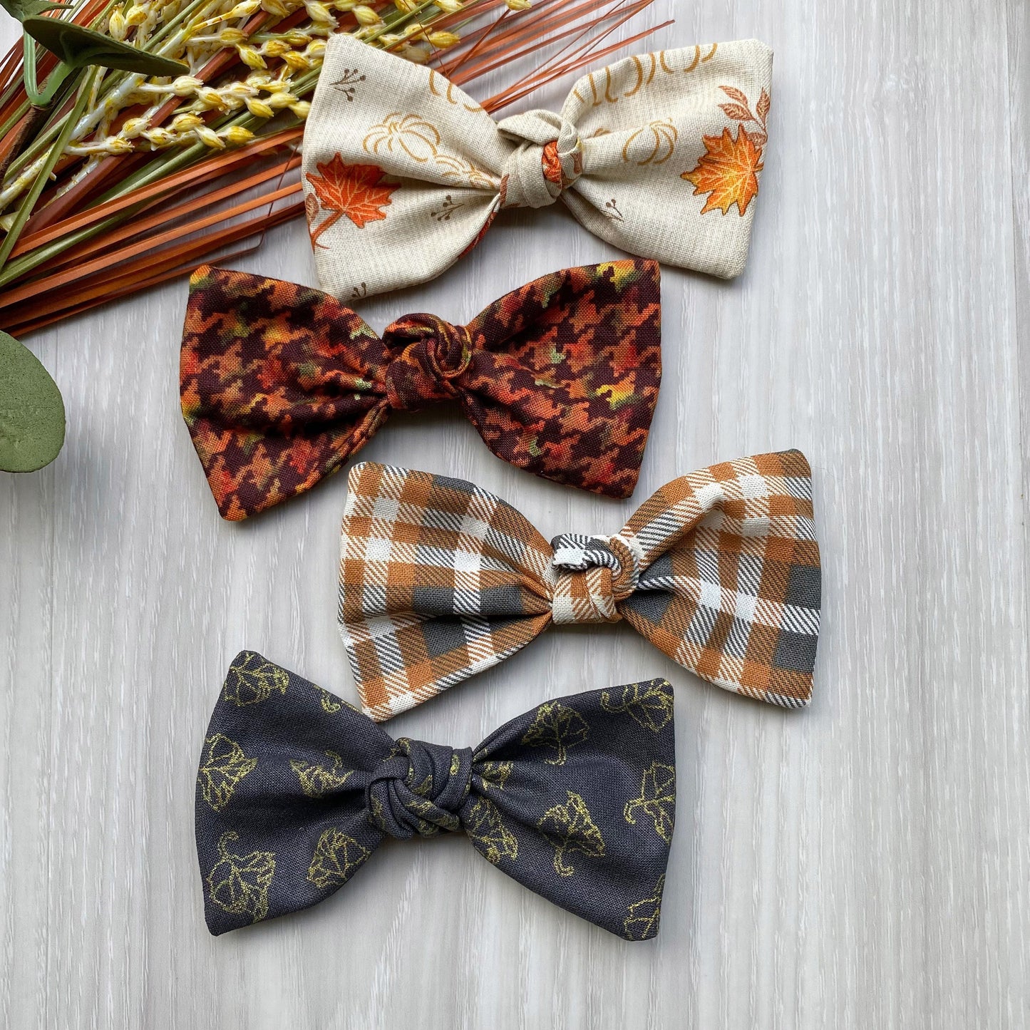Fall Dog Hair Bow, Plaid & Pumpkin Clip, Pet Accessories