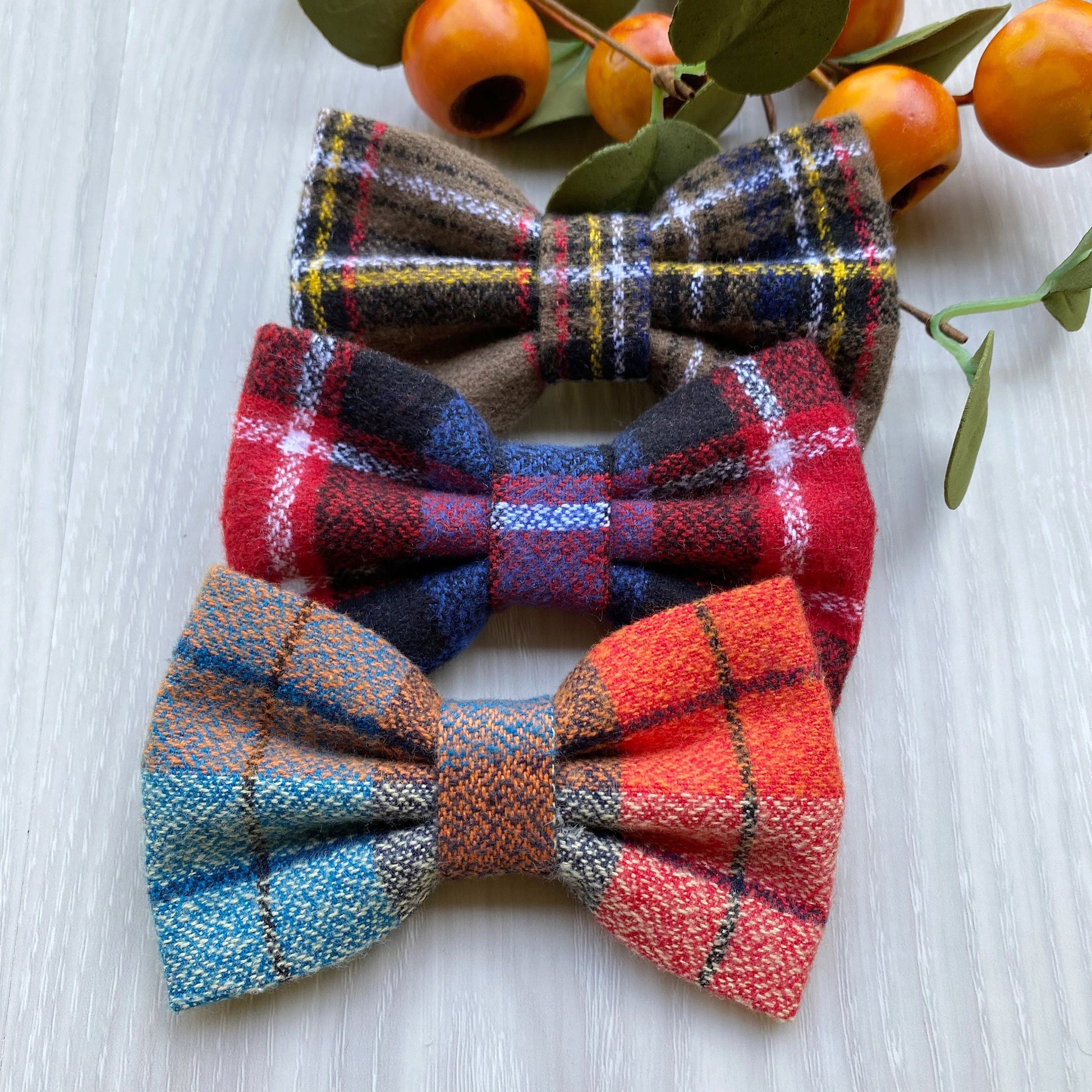 Handmade Flannel Dog Bowtie, Fall Plaid Pet Collar Accessory
