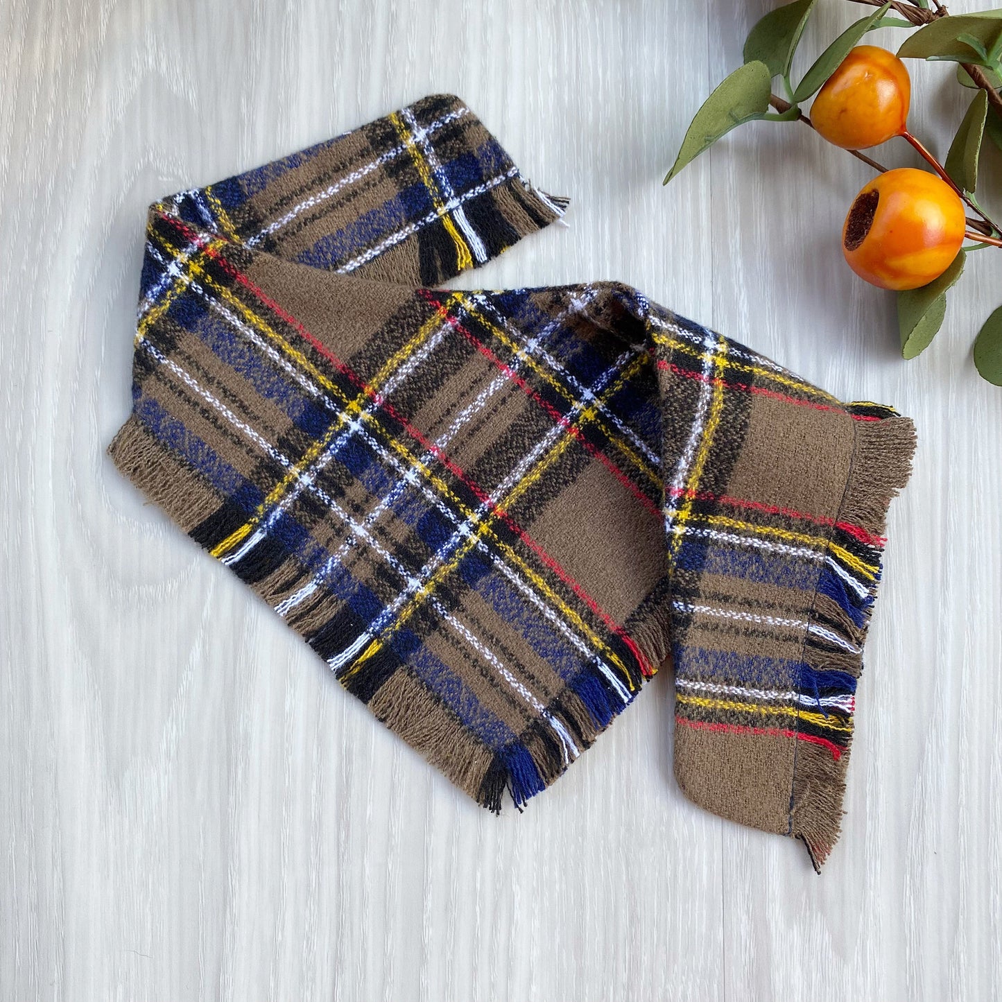 Frayed Plaid Dog Bandana, Reversible Snap Puppy Bow