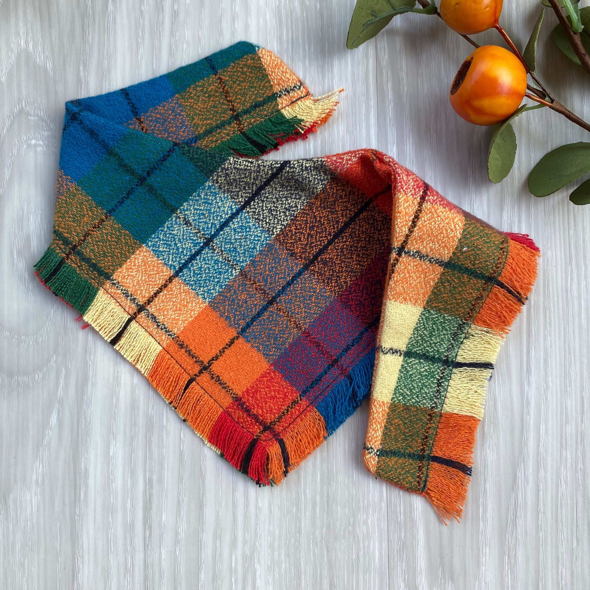 Frayed Plaid Flannel Dog Bandana, Puppy Bow, Reversible Snap