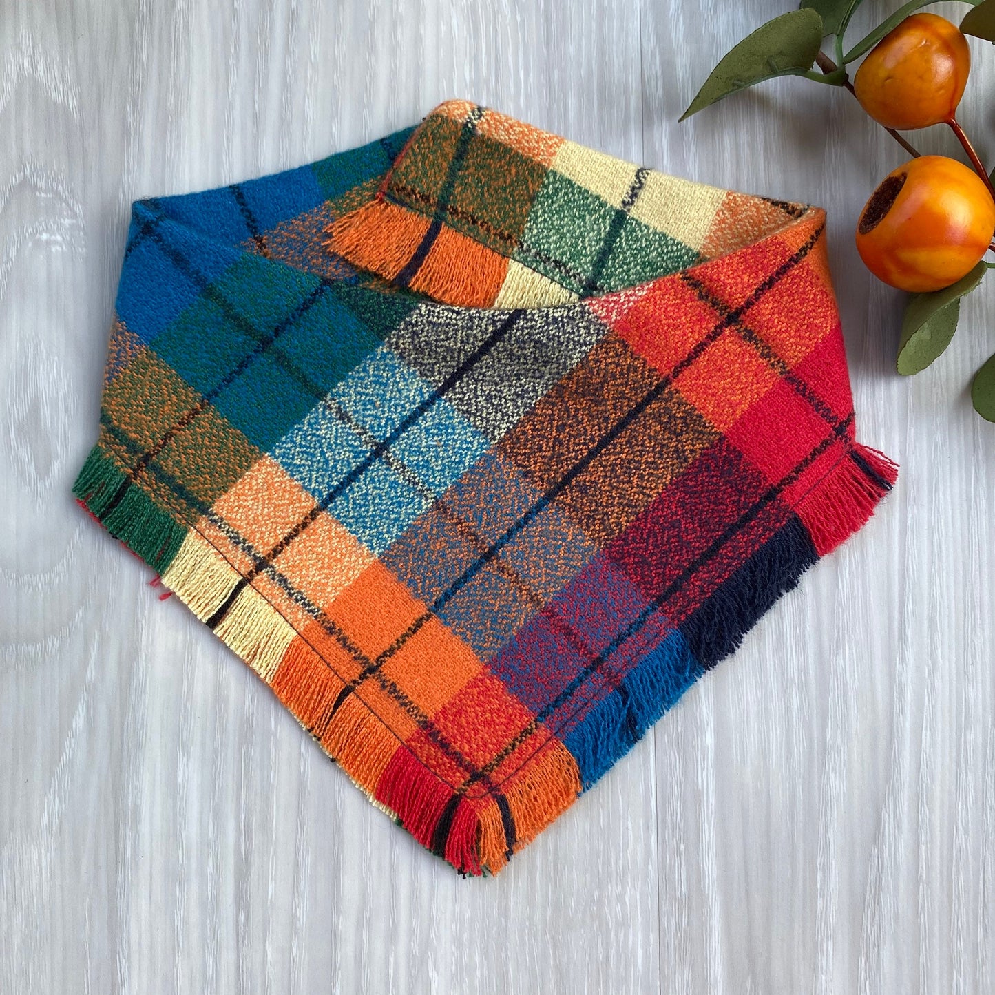 Frayed Plaid Flannel Dog Bandana, Puppy Bow, Reversible Snap