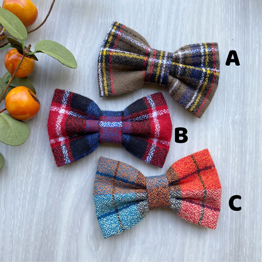 Handmade Flannel Dog Bowtie, Fall Plaid Pet Collar Accessory