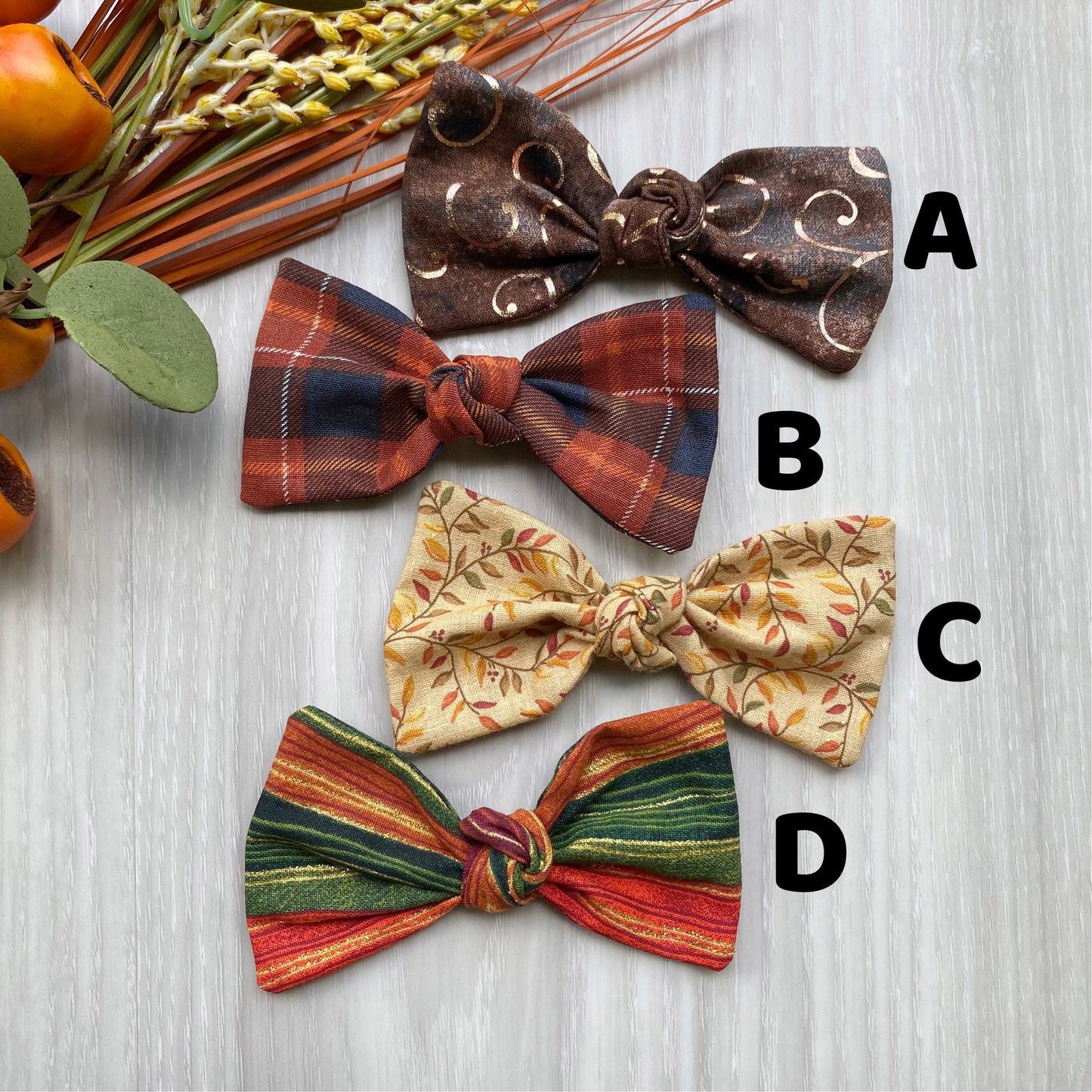 Fall Dog Hair Bow, Stripes, Plaid, Leaves Cotton Clip