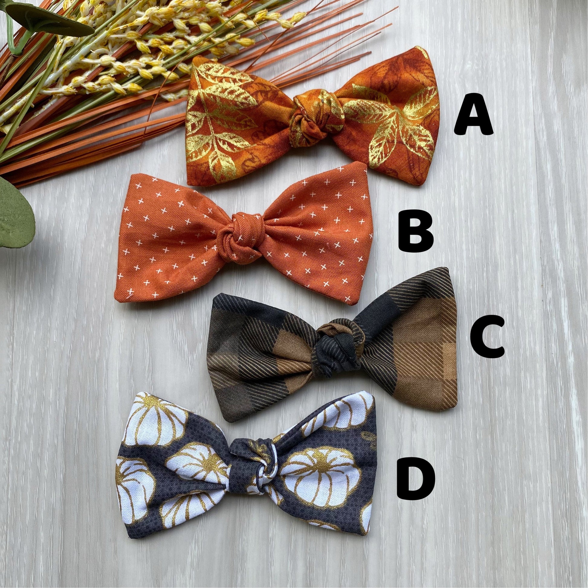 Fall Dog Hair Bow, White Pumpkins, Golden Leaves, Dog Clip