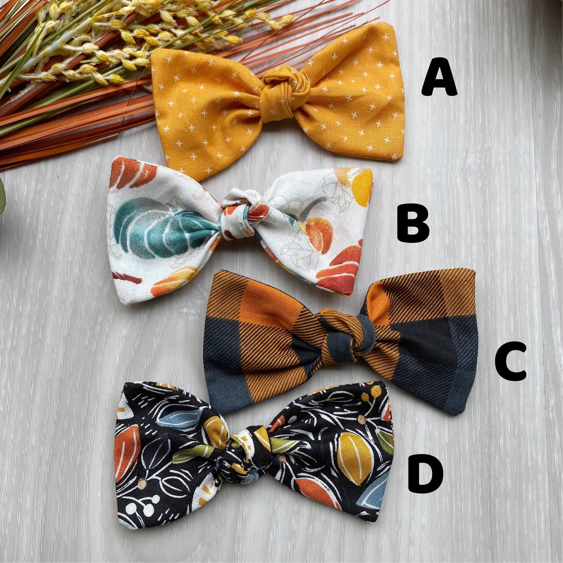 Fall Dog Bow, Abstract Leaves, Pumpkin Hair Clip, Handmade Cotton