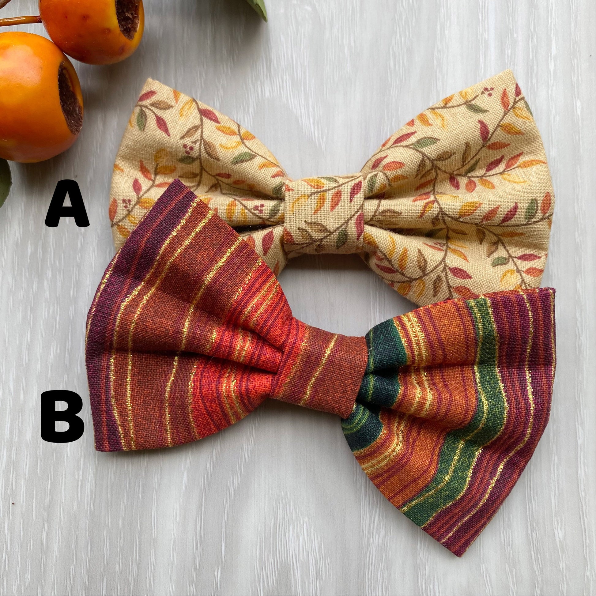 Fall Dog Bowtie, Stripes and Leaves Cotton Pet Bow Tie
