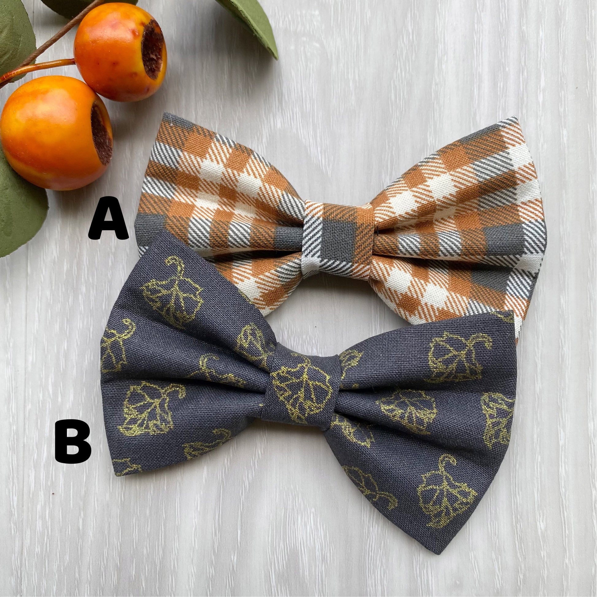 Fall Dog Bowtie, Orange Plaid, Pet Collar Accessory