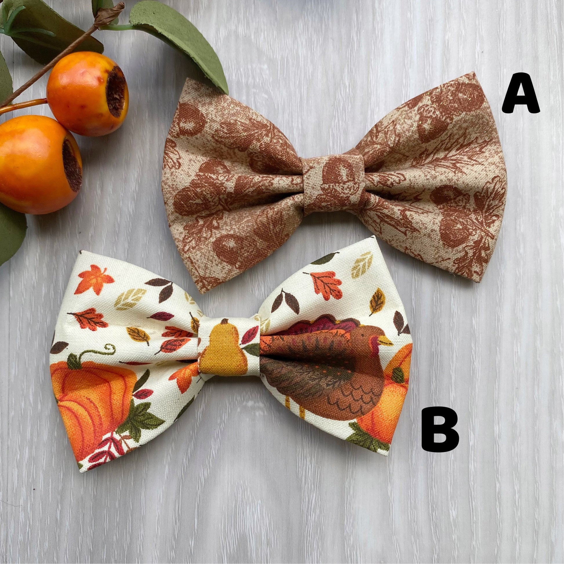 Fall dog bowtie, Turkey and Pumpkin bowtie, pet accessories, bow ties, dog accessories, dog collar, pet bowtie