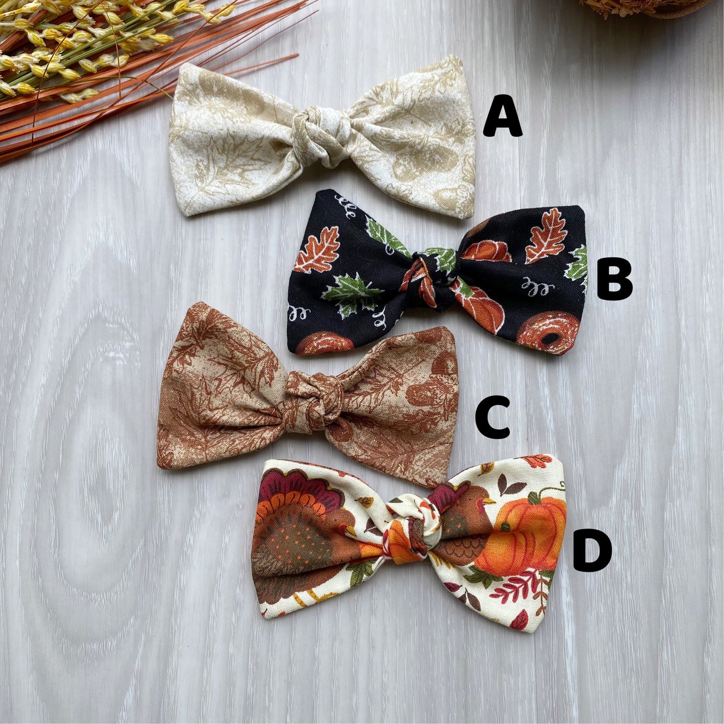 Fall Dog Hair Bow, Pumpkin Turkey Print, Handmade Cotton Clip