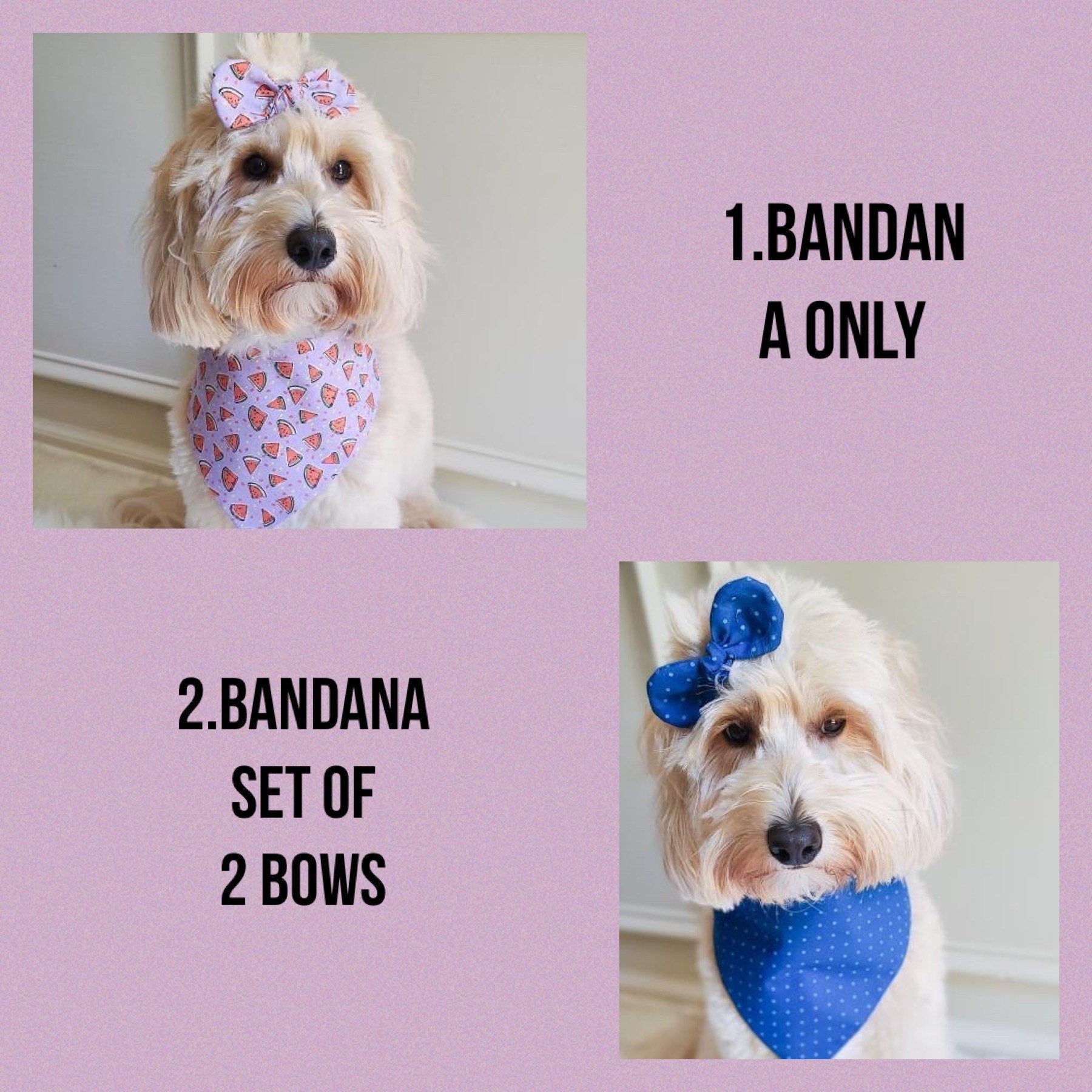 Watermelon Dog Bandana, Snap-On Style, Matching Hair Bow
