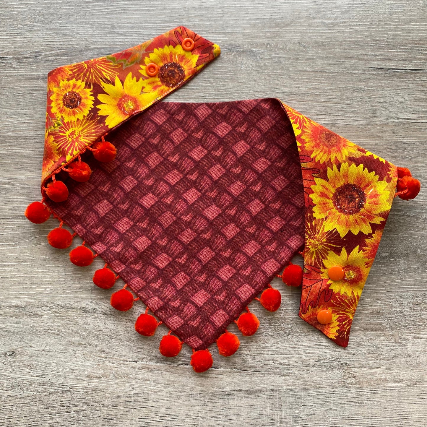 Fall Sunflower Dog Bandana, Snap-On, Matching Hair Bow