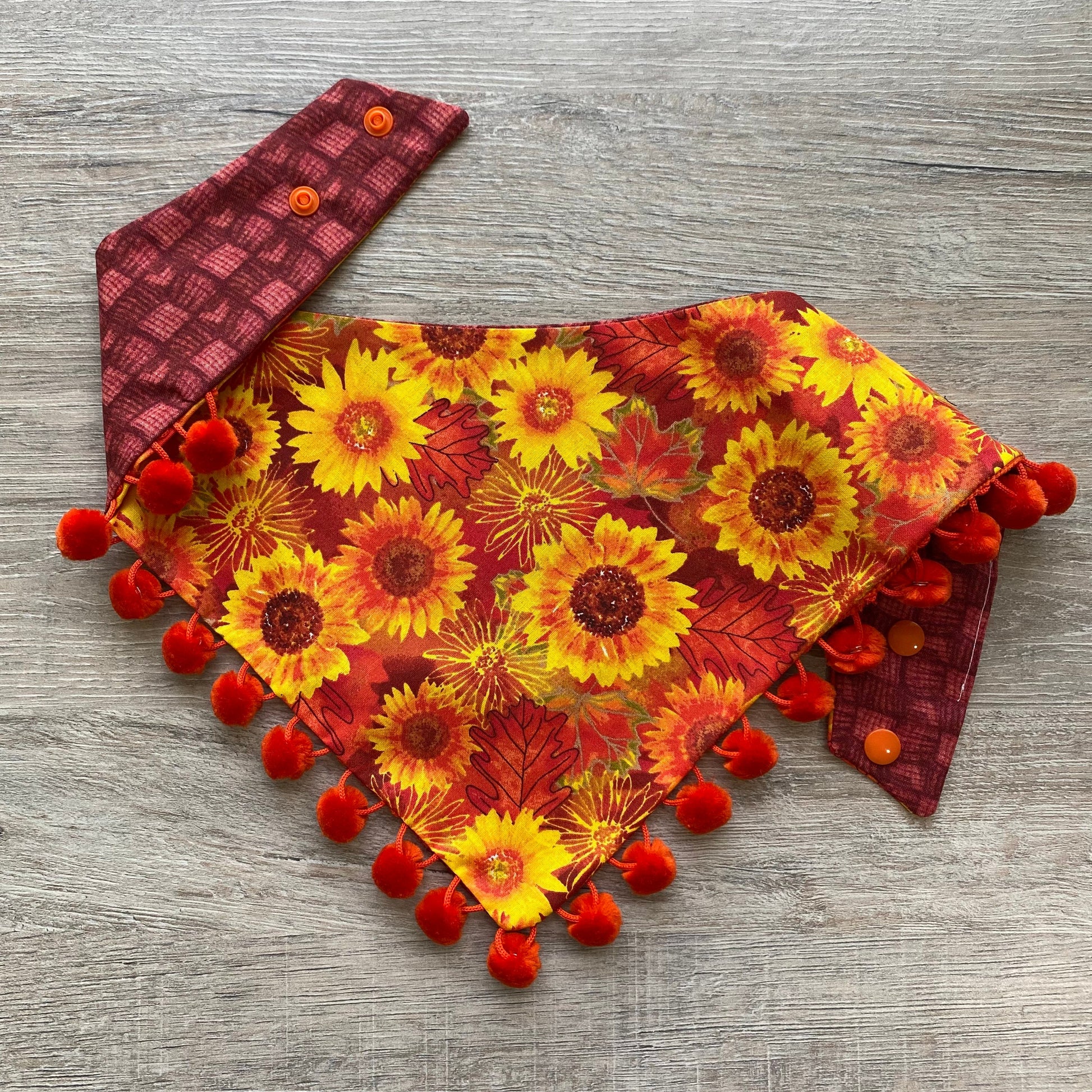 Fall Sunflower Dog Bandana, Snap-On, Matching Hair Bow