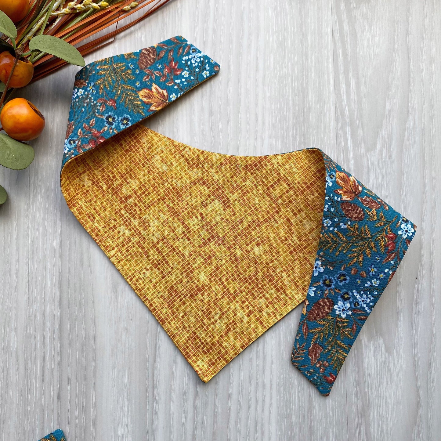Autumn Floral Dog Bandana, Matching Hair Bows, Reversible Snap-On