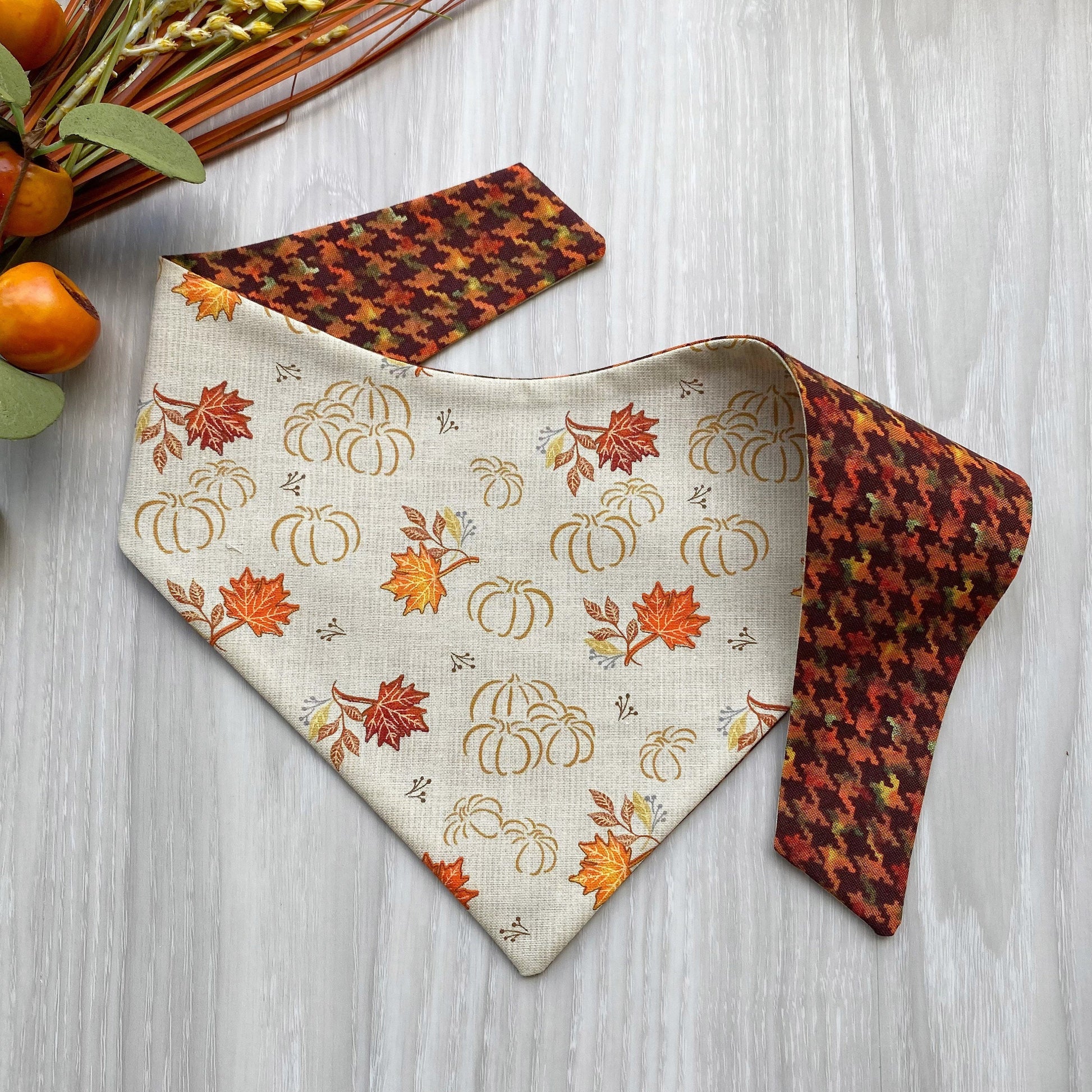 Fall Pumpkins Dog Bandana, Snap On, Matching Bow & Scrunchies
