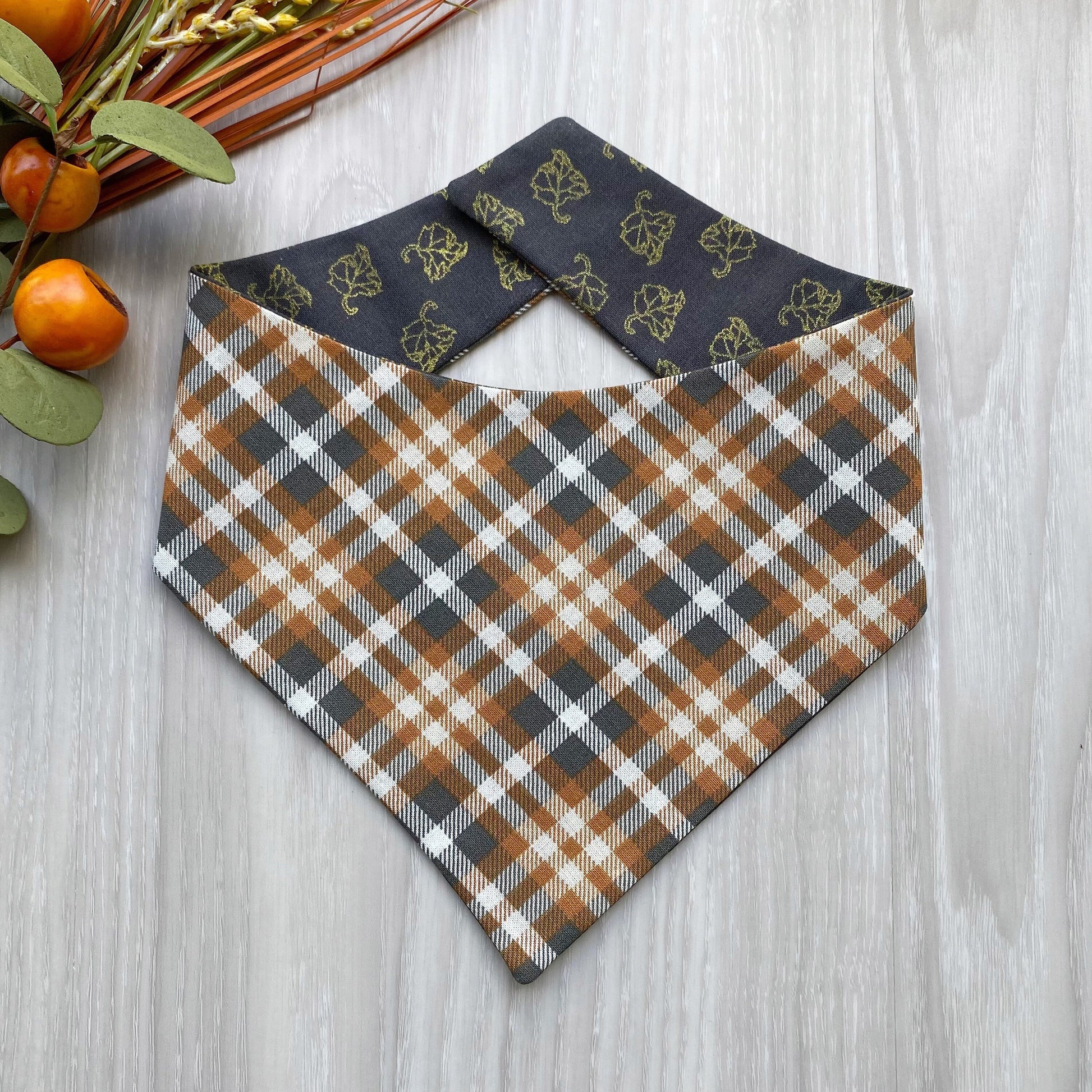 Orange and Plaid Fall Dog bandana, Dog bandana, Snap on Bandana, Matching hair-bow, Bow and Bandana, Hair Scrunchies