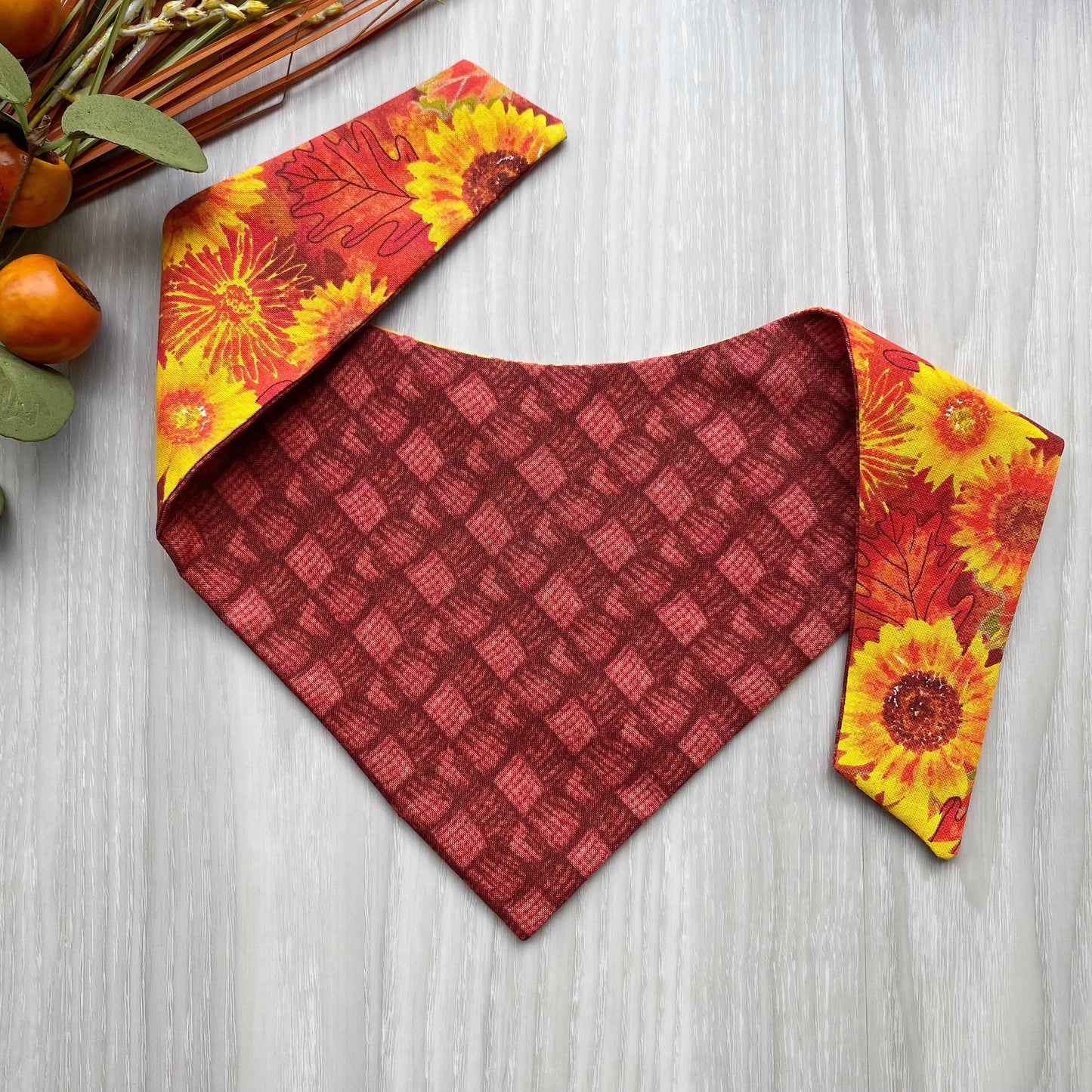 Fall Sunflower Dog Bandana, Snap-On, Matching Hair Bow