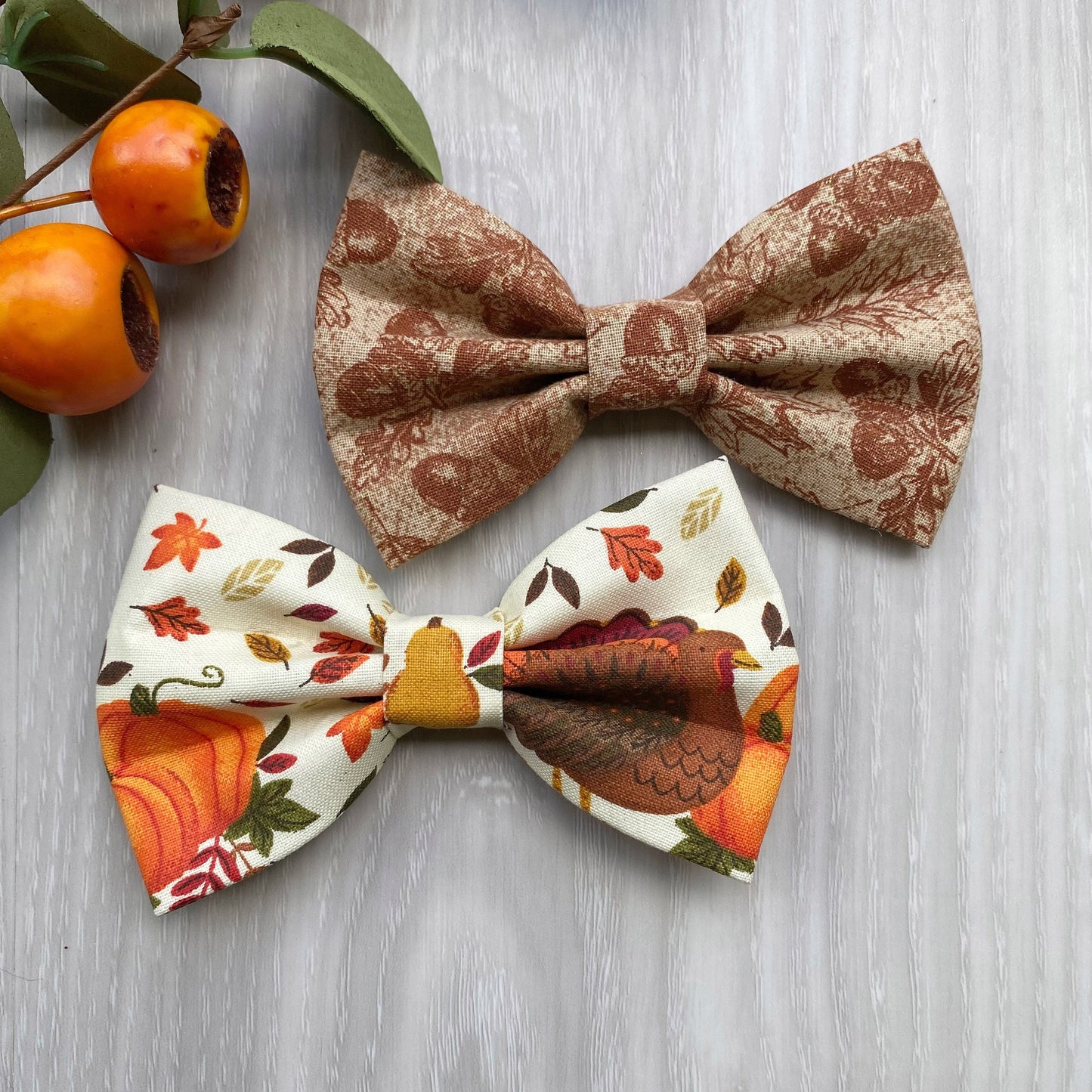 Fall dog bowtie, Turkey and Pumpkin bowtie, pet accessories, bow ties, dog accessories, dog collar, pet bowtie