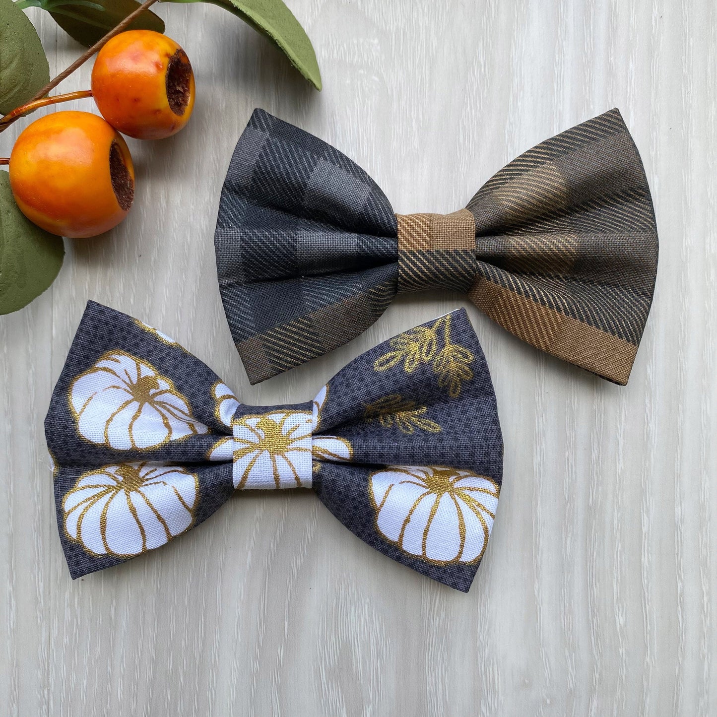 Fall Dog Bowtie, White Pumpkins, Pet Collar Accessory