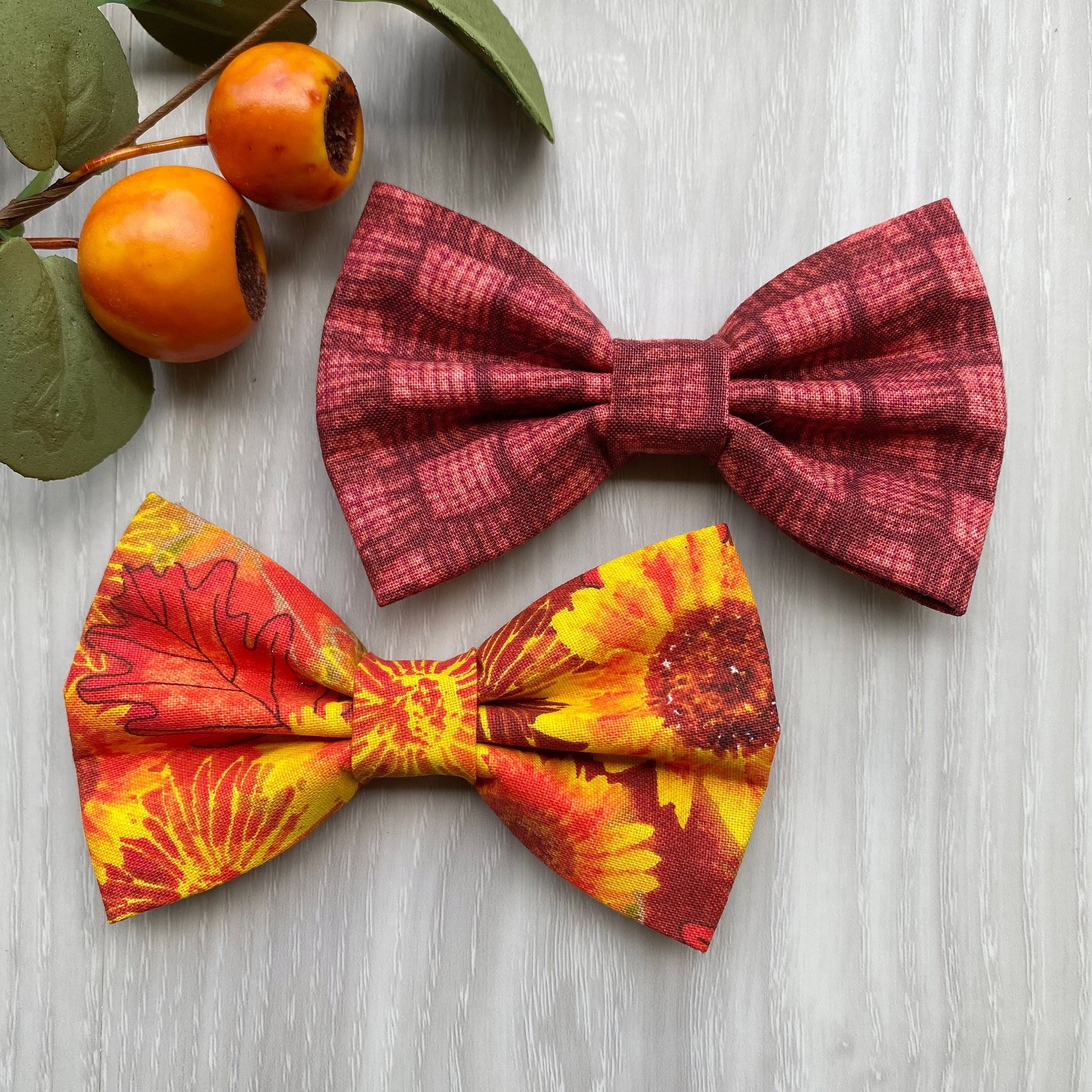 Handmade Fall Sunflower Dog Bowtie, Adjustable Pet Collar Accessory