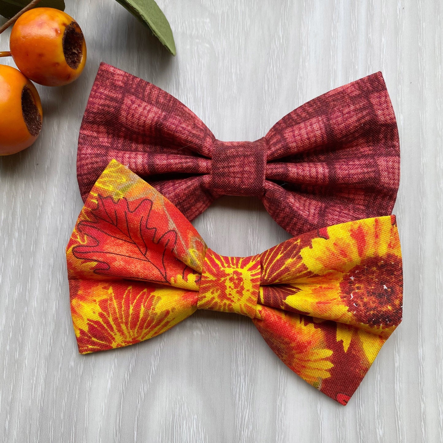 Handmade Fall Sunflower Dog Bowtie, Adjustable Pet Collar Accessory