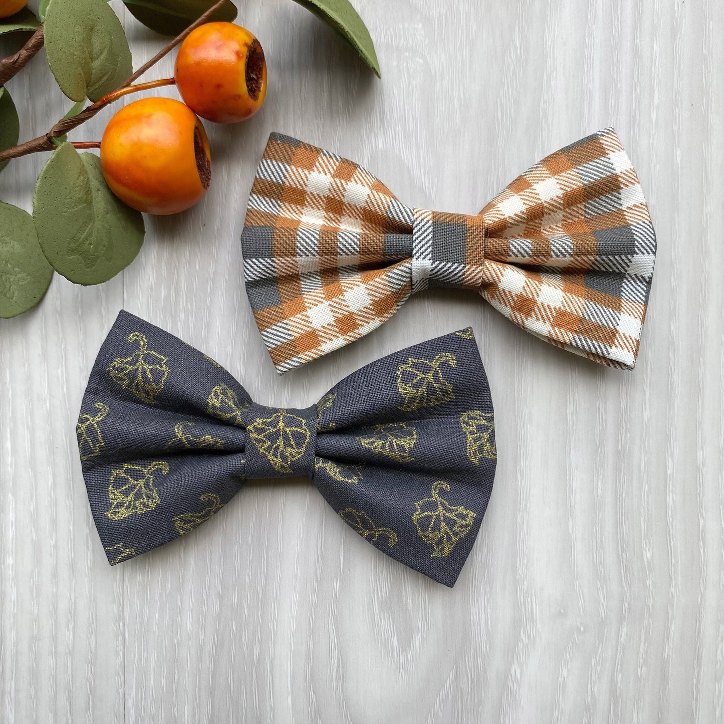 Fall Dog Bowtie, Orange Plaid, Pet Collar Accessory