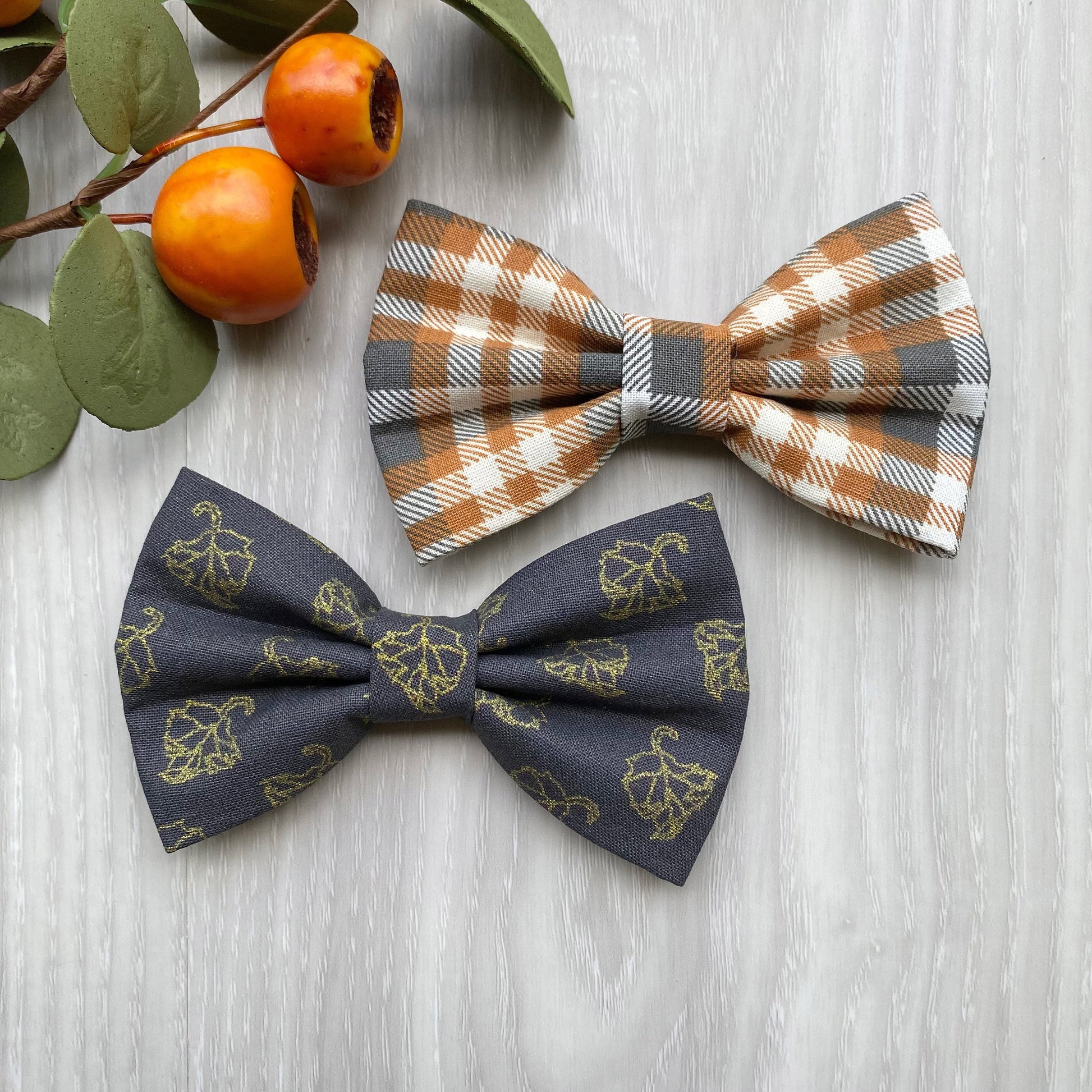 Fall Dog Bowtie, Orange Plaid, Pet Collar Accessory