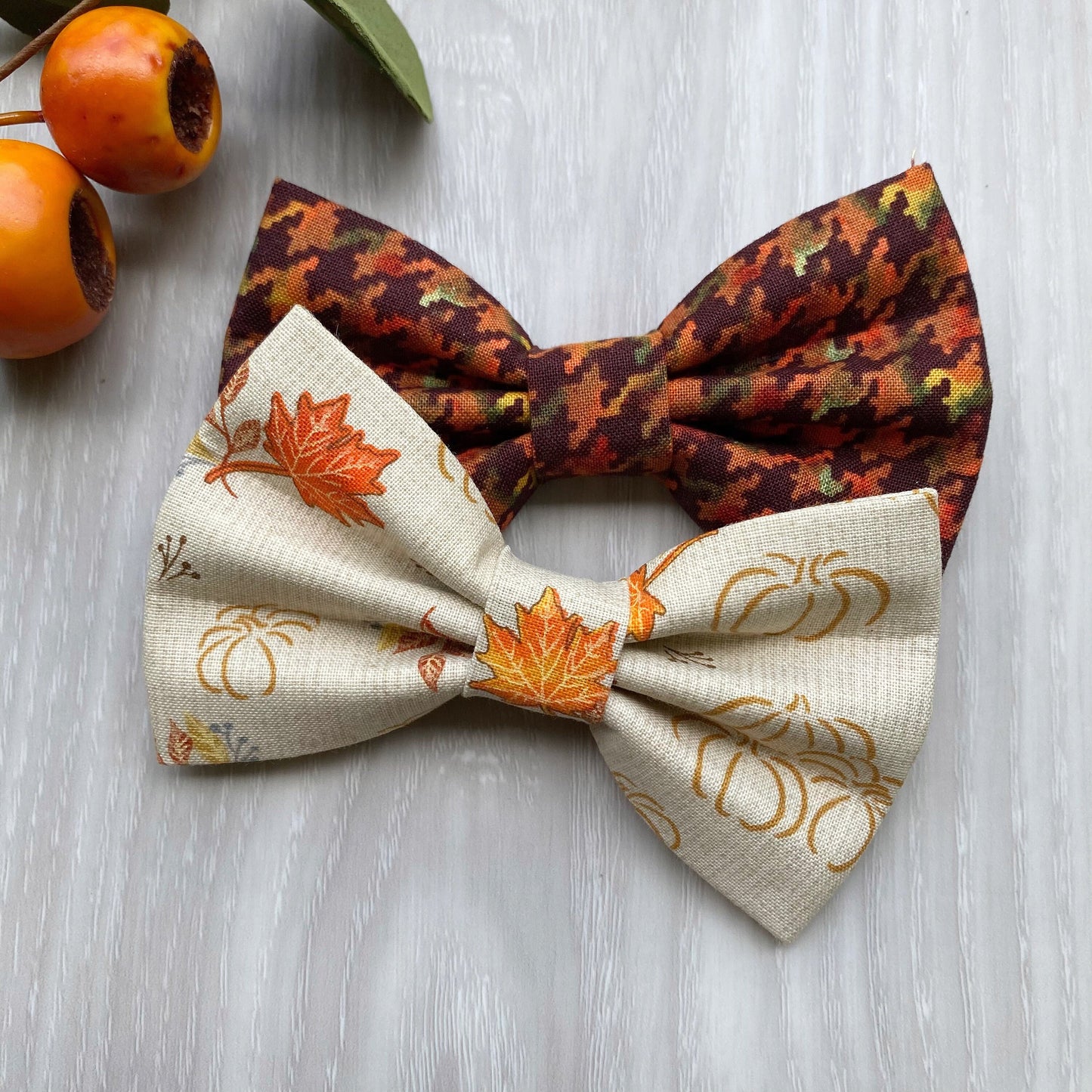 Fall Dog Bowtie, Simple Pumpkins & Leaves, Pet Collar Accessory