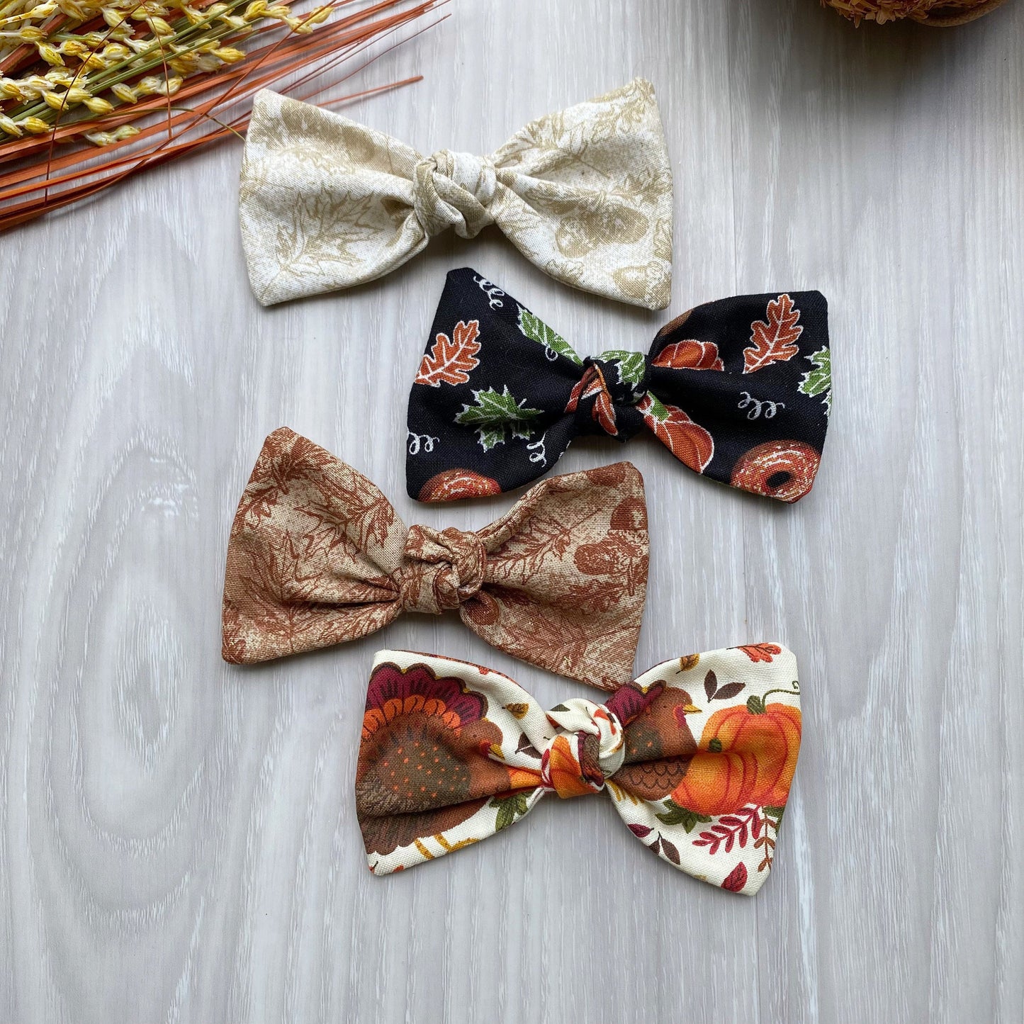 Fall Dog Hair Bow, Pumpkin Turkey Print, Handmade Cotton Clip