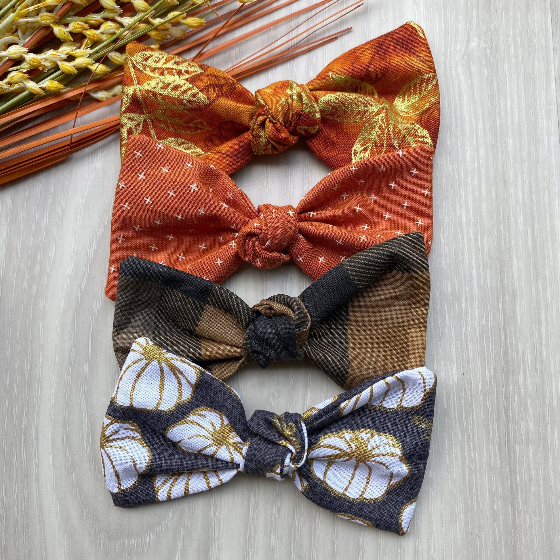 Fall Dog Hair Bow, White Pumpkins, Golden Leaves, Dog Clip