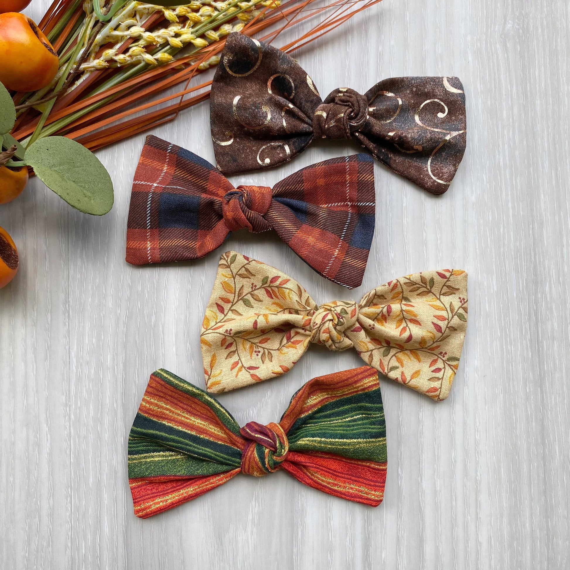 Fall Dog Hair Bow, Stripes, Plaid, Leaves Cotton Clip