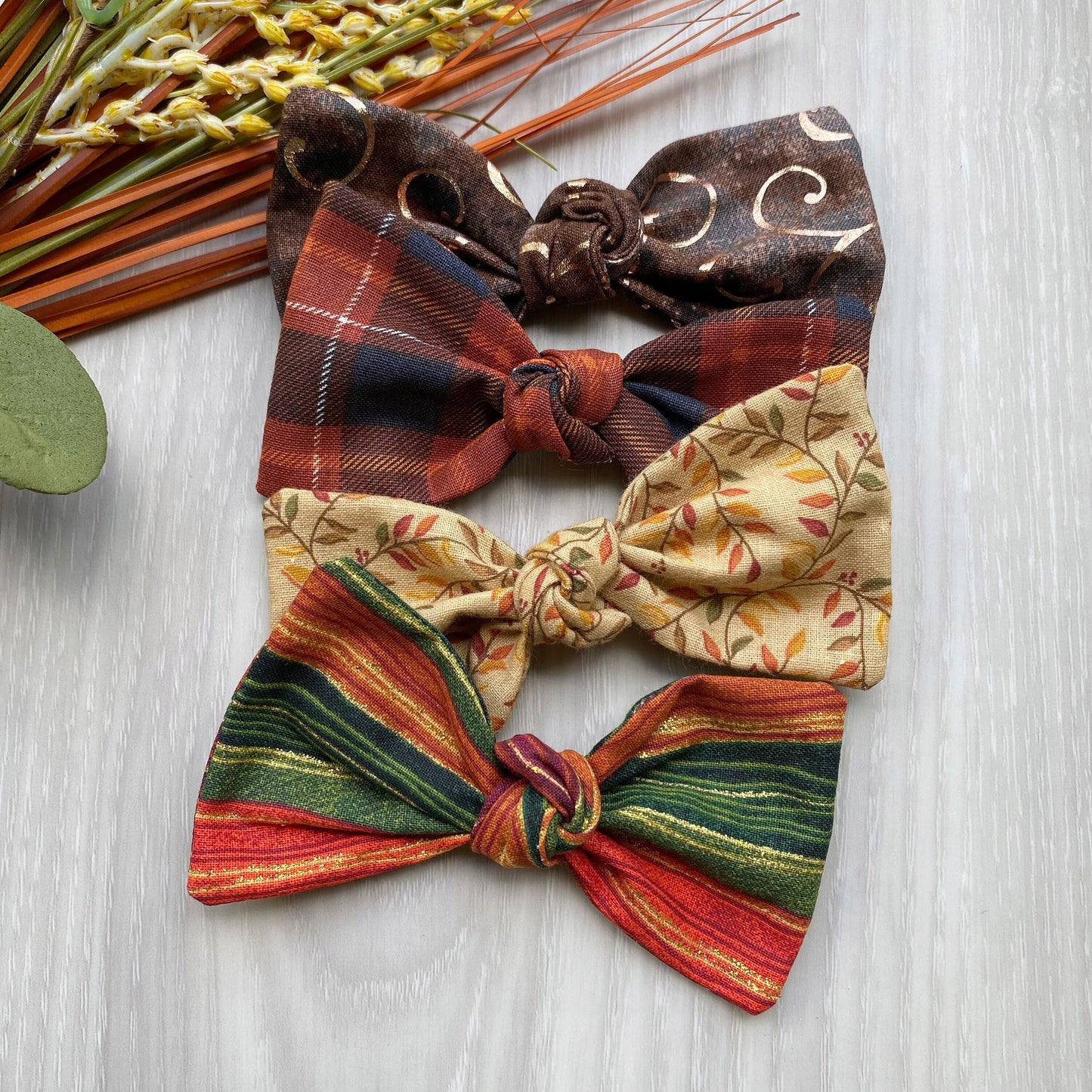 Fall Dog Hair Bow, Stripes, Plaid, Leaves Cotton Clip