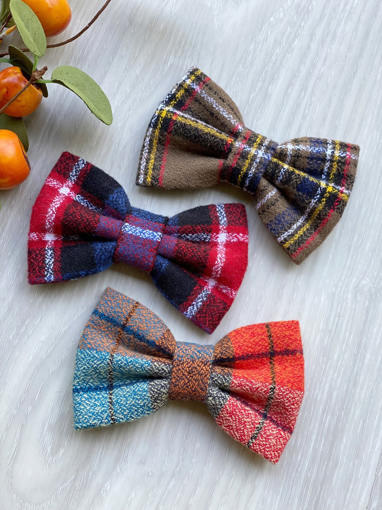 Handmade Flannel Dog Bowtie, Fall Plaid Pet Collar Accessory