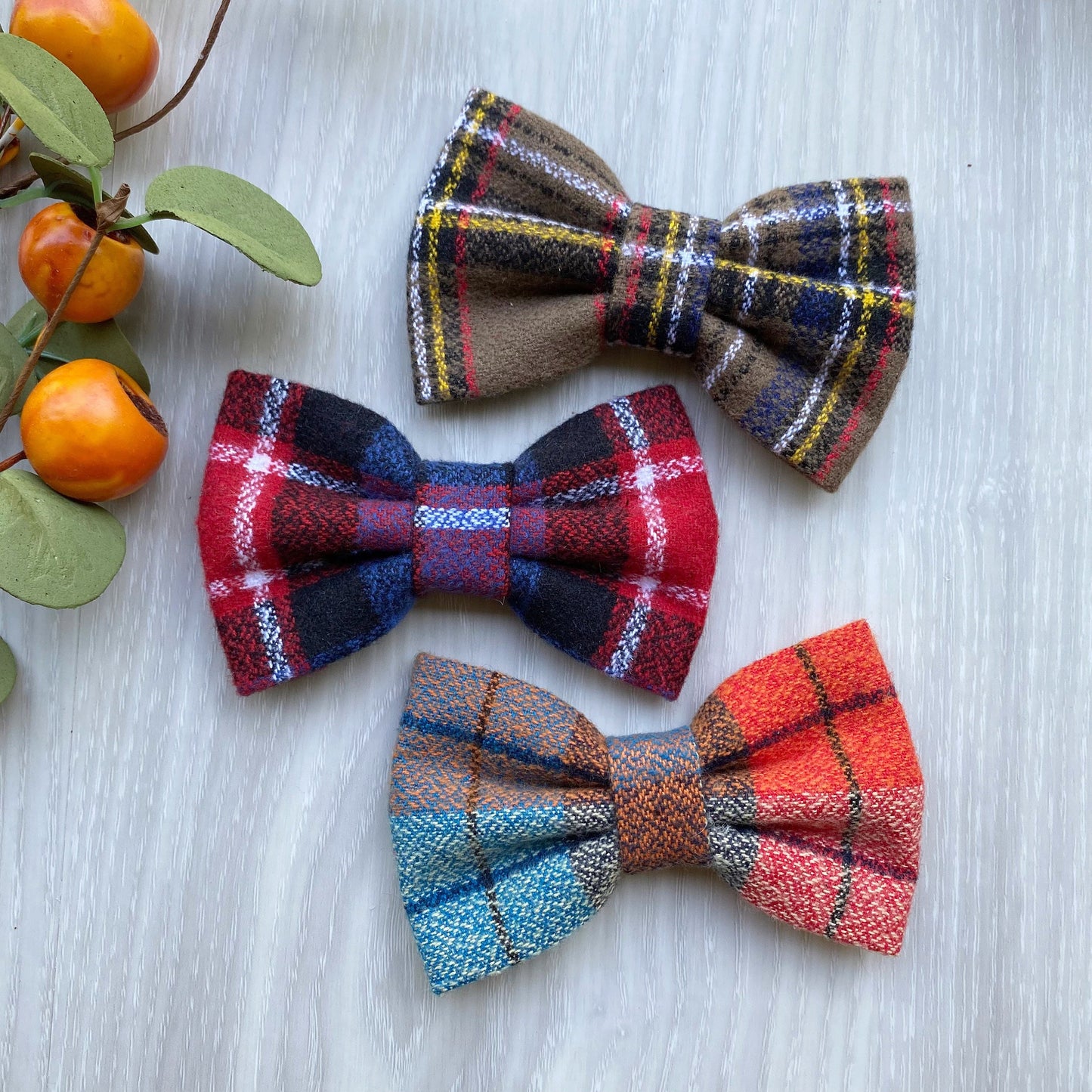 Handmade Flannel Dog Bowtie, Fall Plaid Pet Collar Accessory